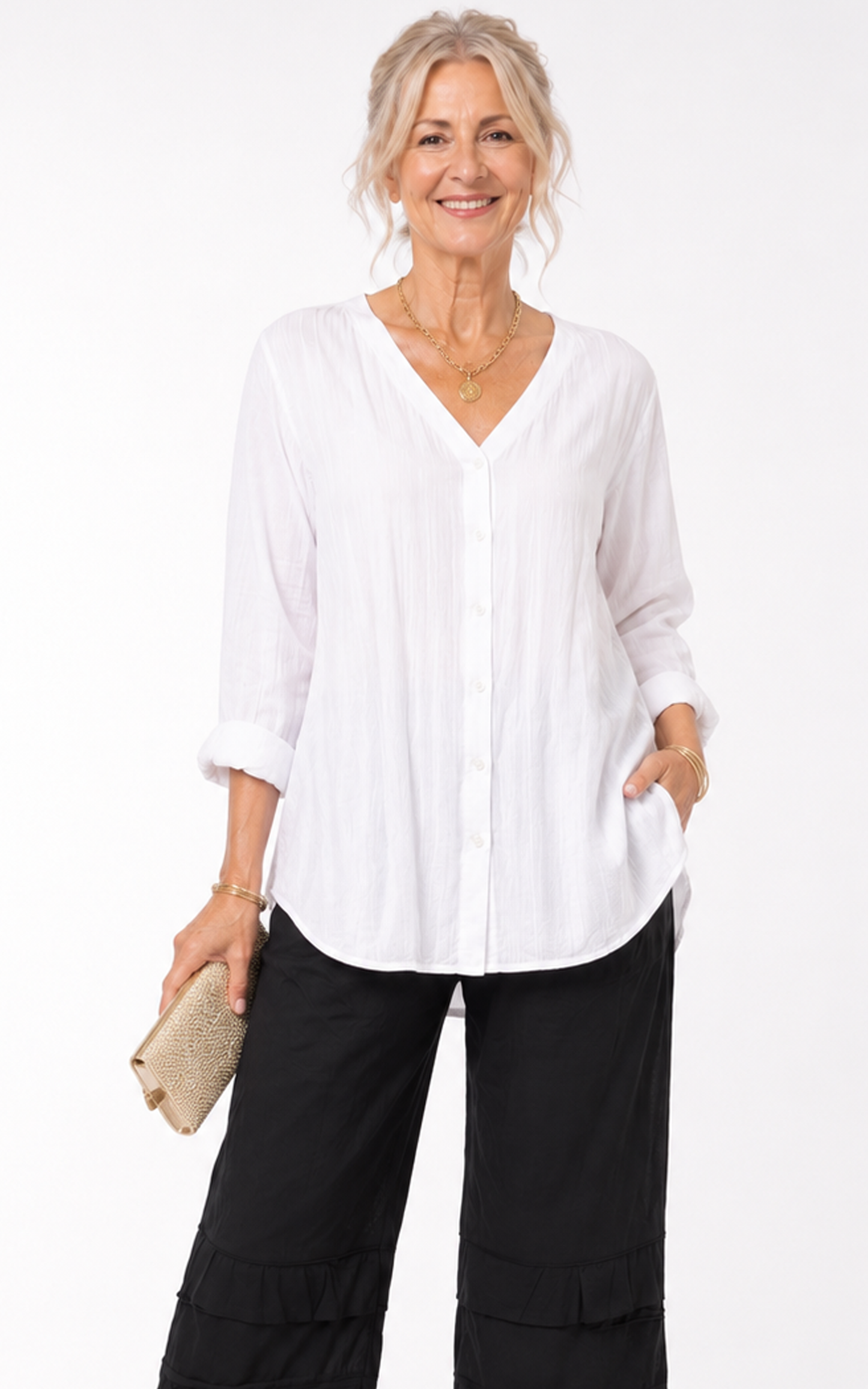 FINAL SALE CV1150 Rosalinda Top in White*