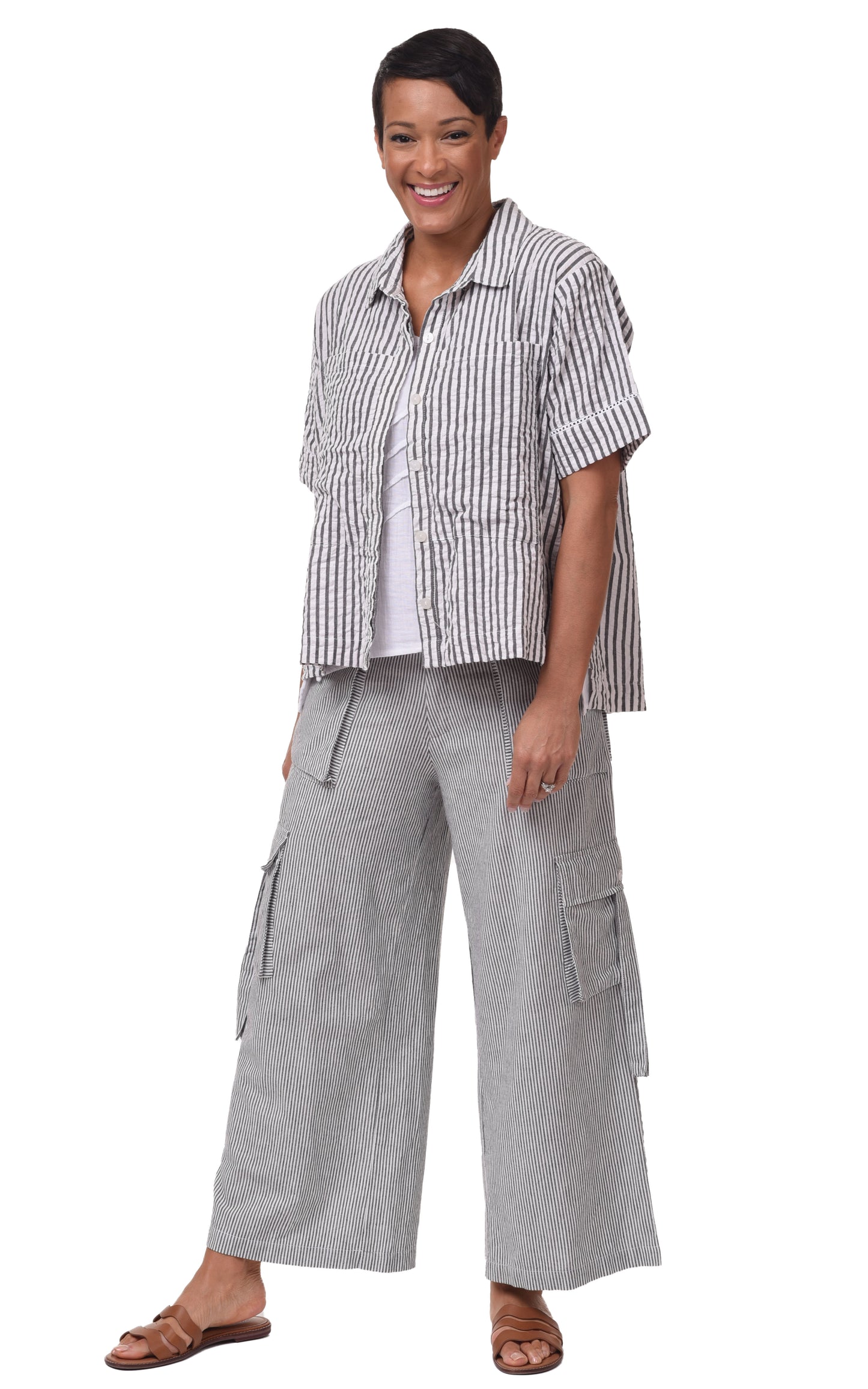 CV1086 Calista Cargo Pant in Ticking Stripe