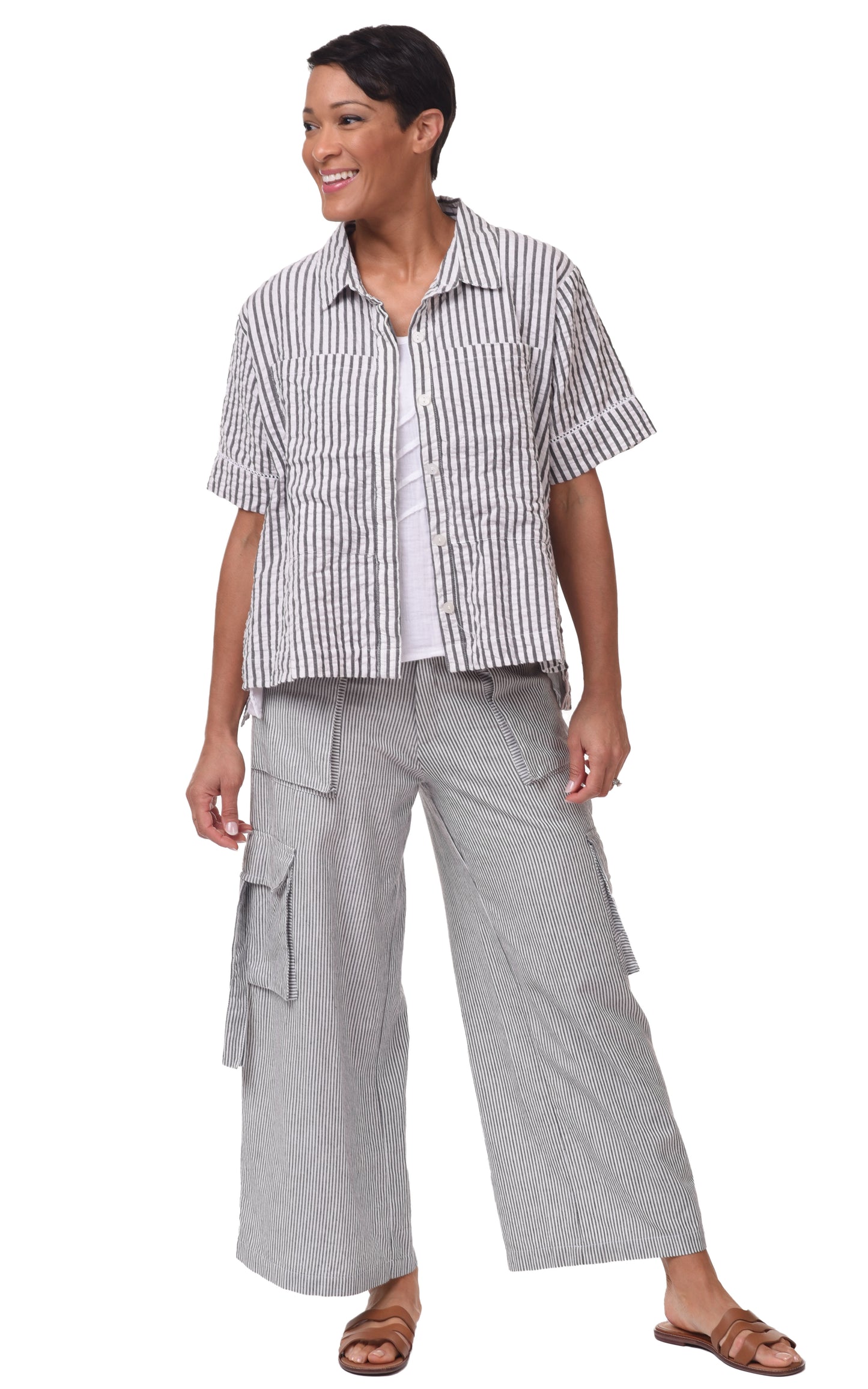 CV1086 Calista Cargo Pant in Ticking Stripe