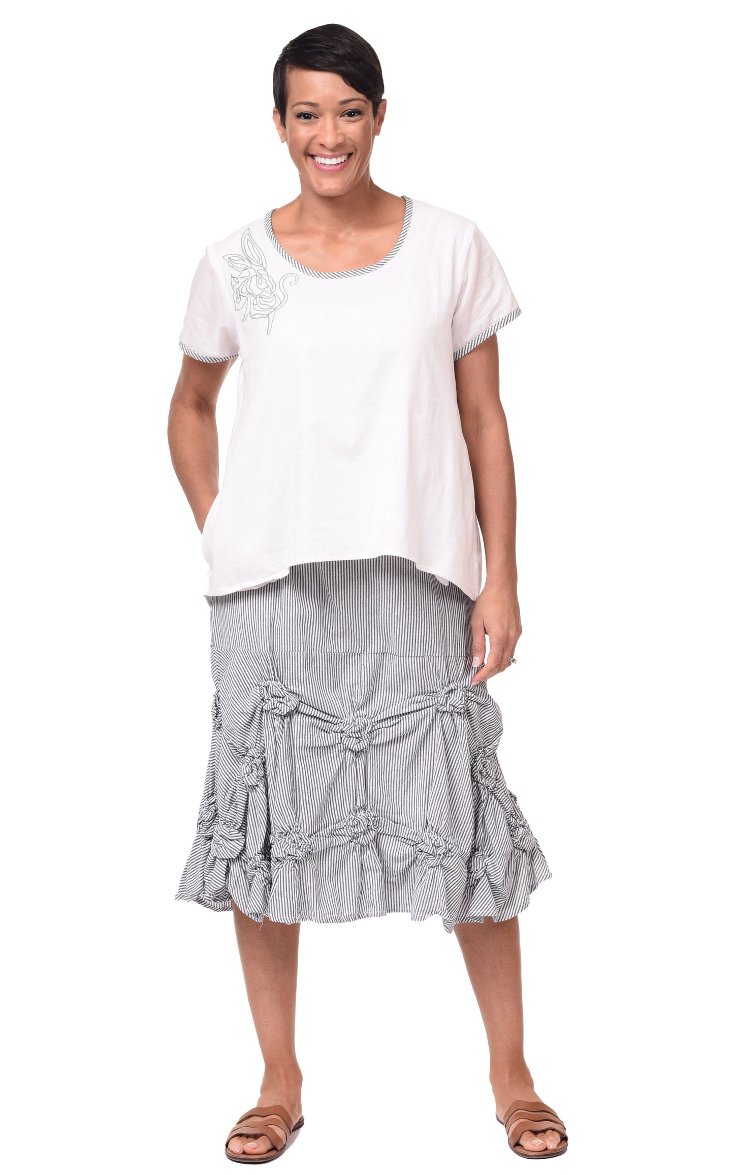 CV378 Millie Skirt in Ticking Stripe*