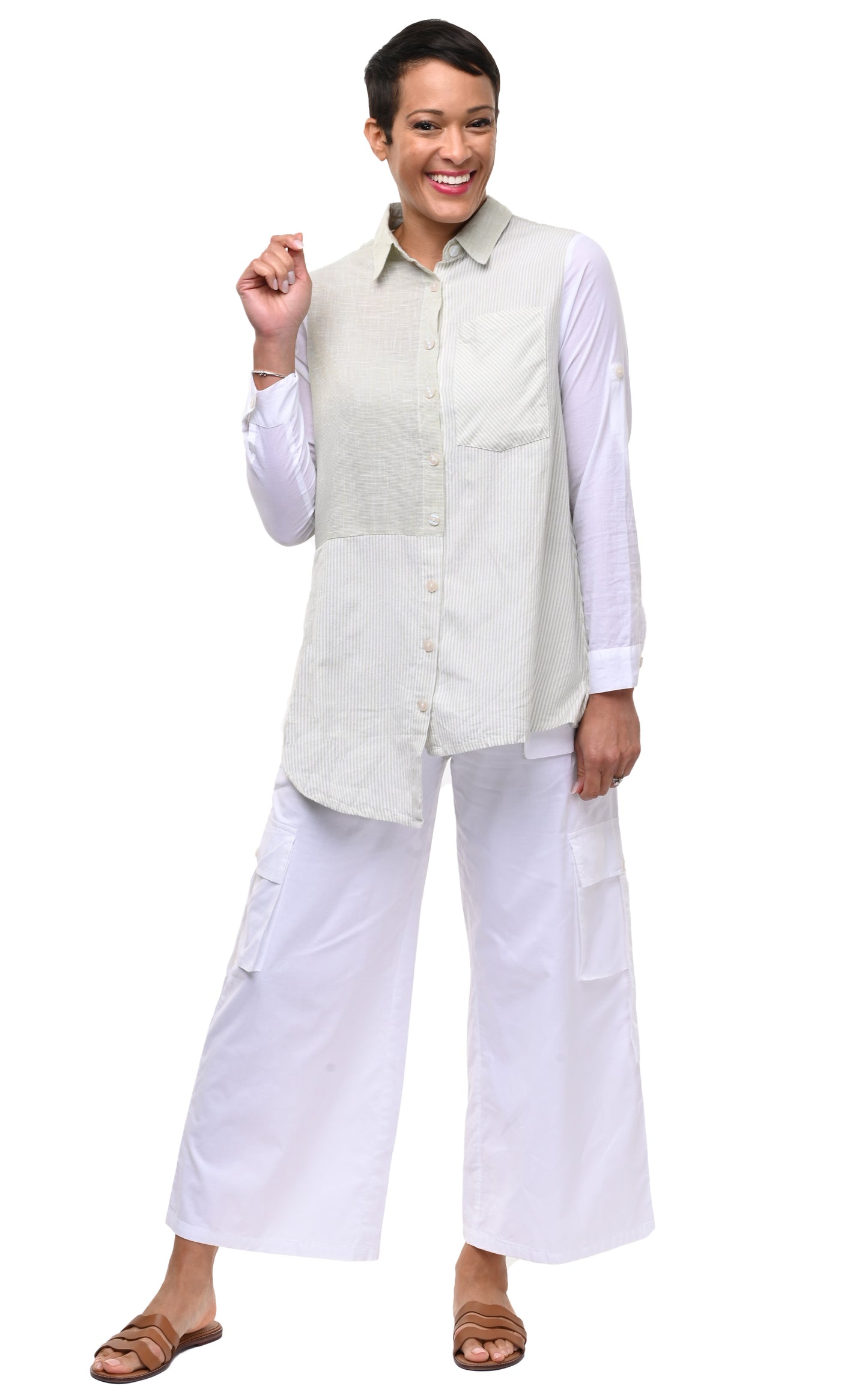 CV1178 Cooper Button Down in Sage Stripe*