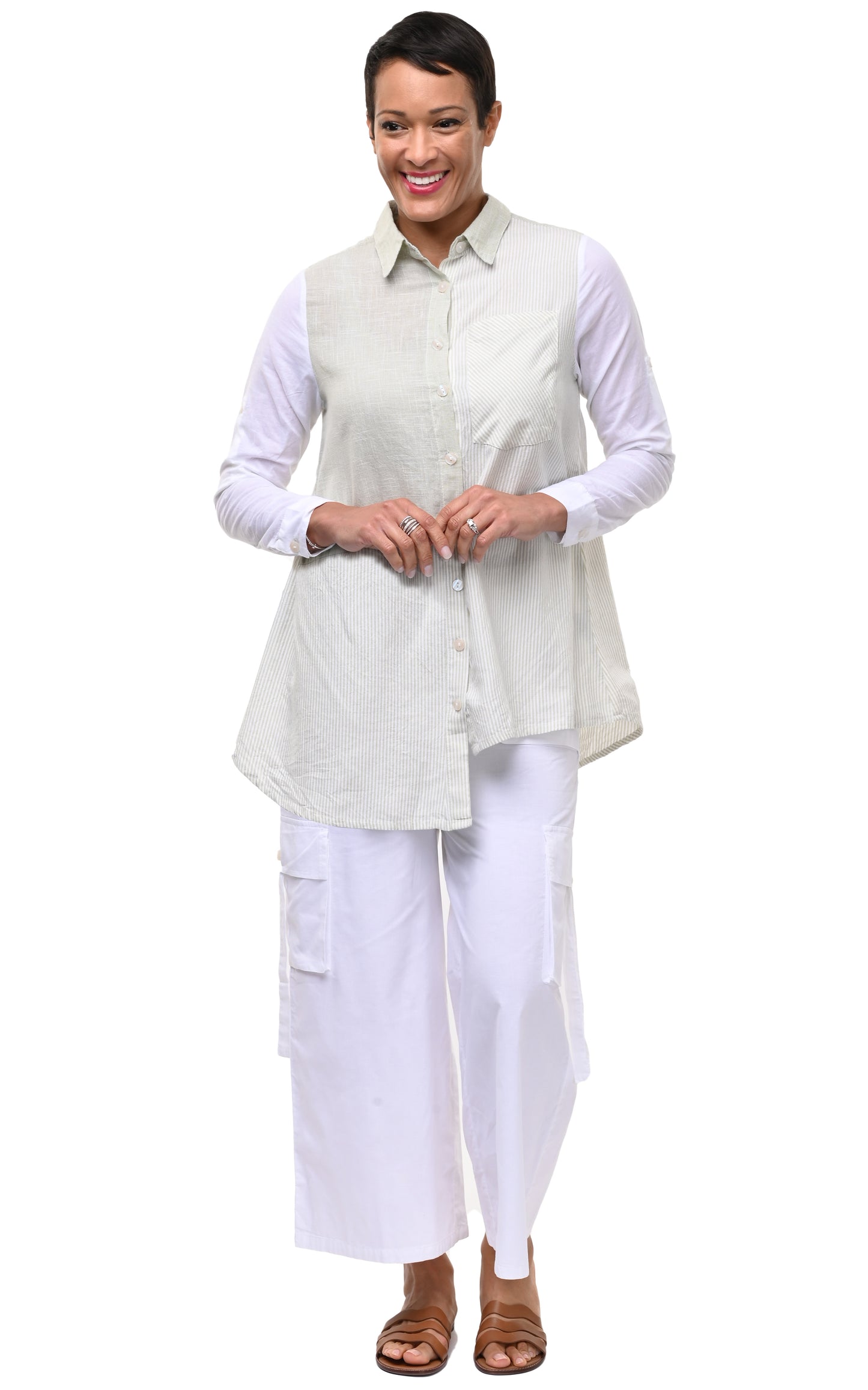 CV1178 Cooper Button Down in Sage Stripe*