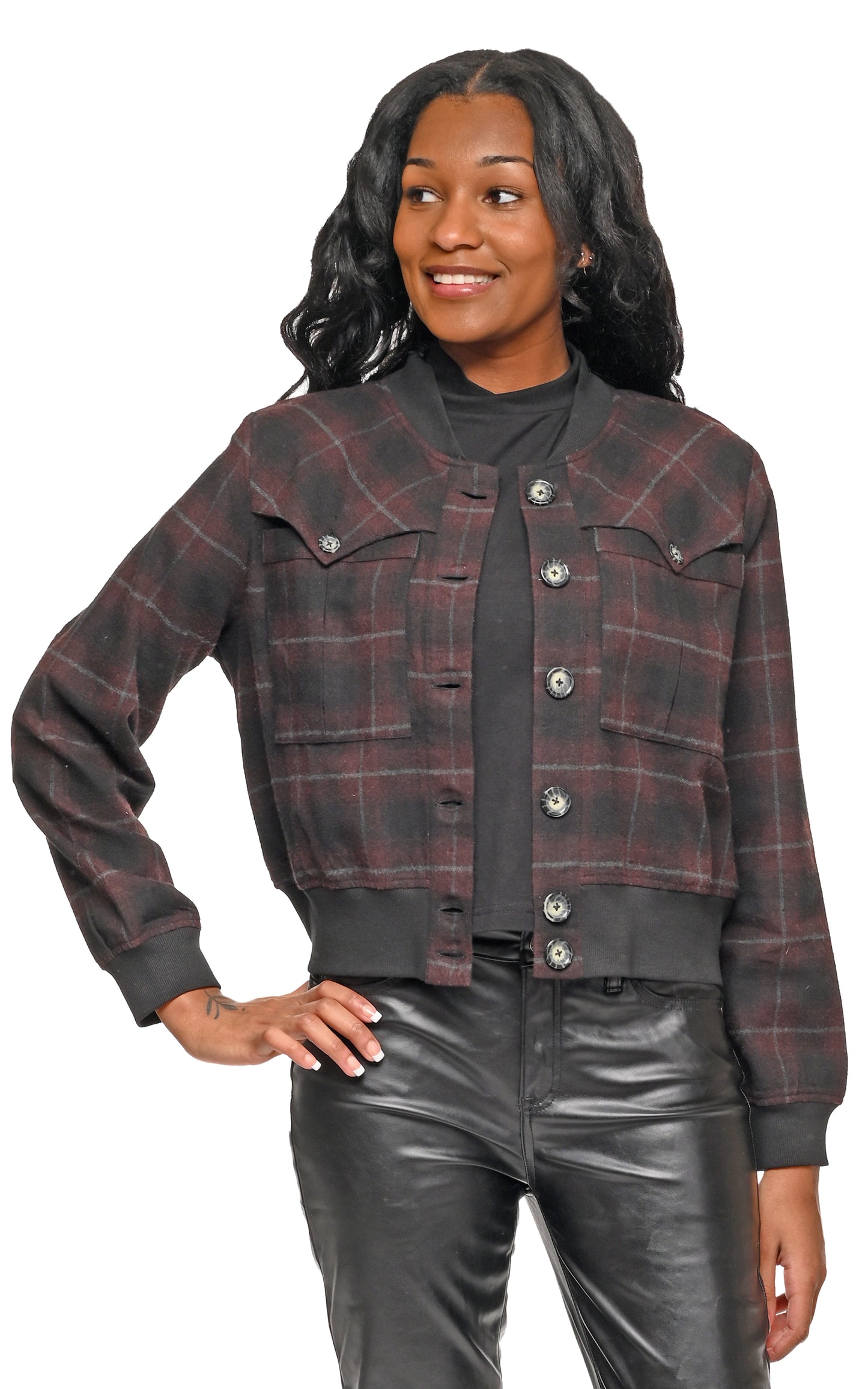 FINAL SALE CV1226 Bobbi Bomber Jacket in Stockholm Flannel*