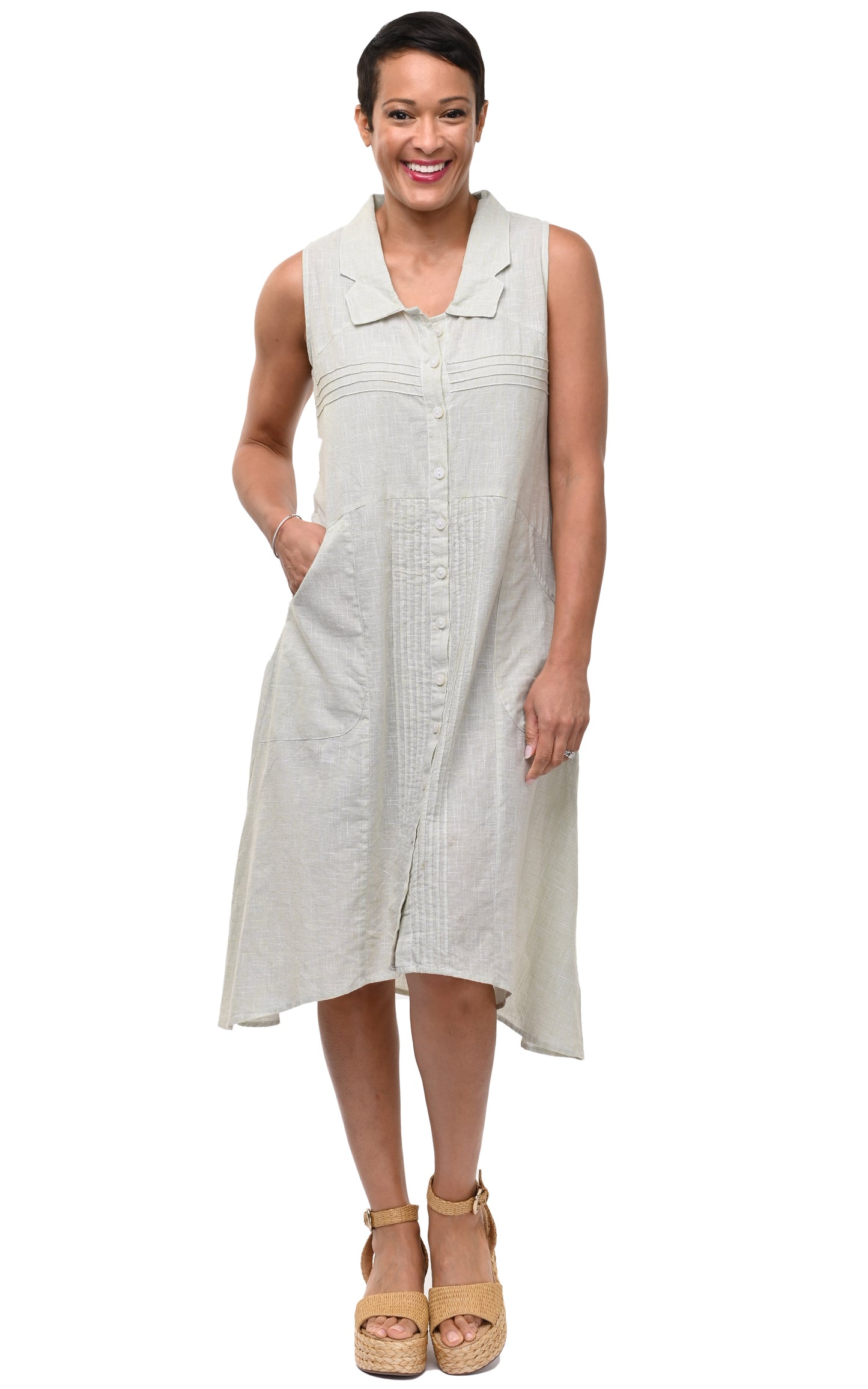 CV1254 Denise Dress in Sage Mini Check*
