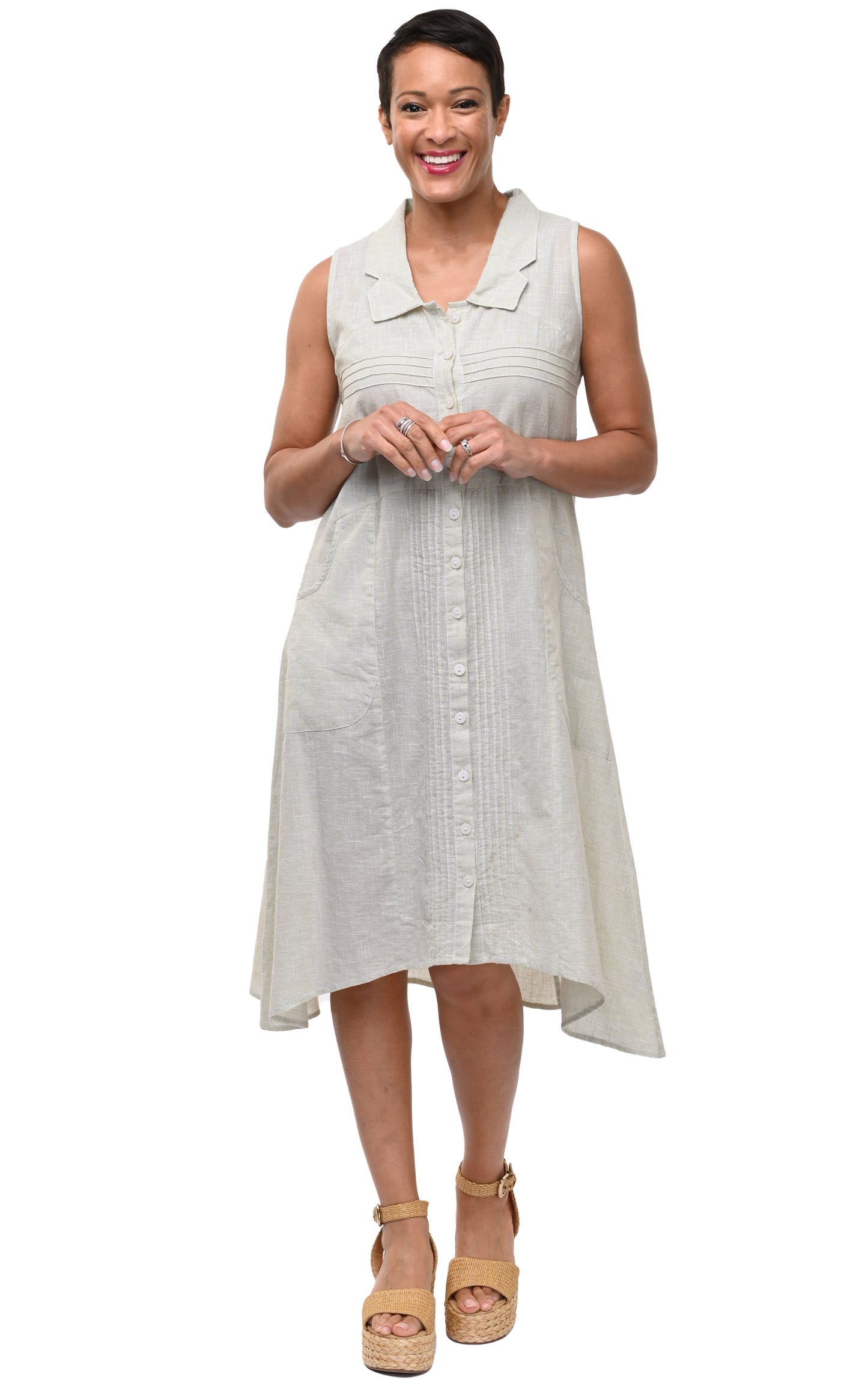 CV1254 Denise Dress in Sage Mini Check*