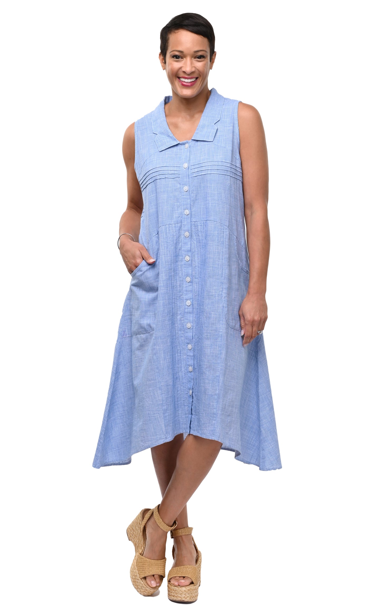 CV1254 Denise Dress in Blue Mini Check*