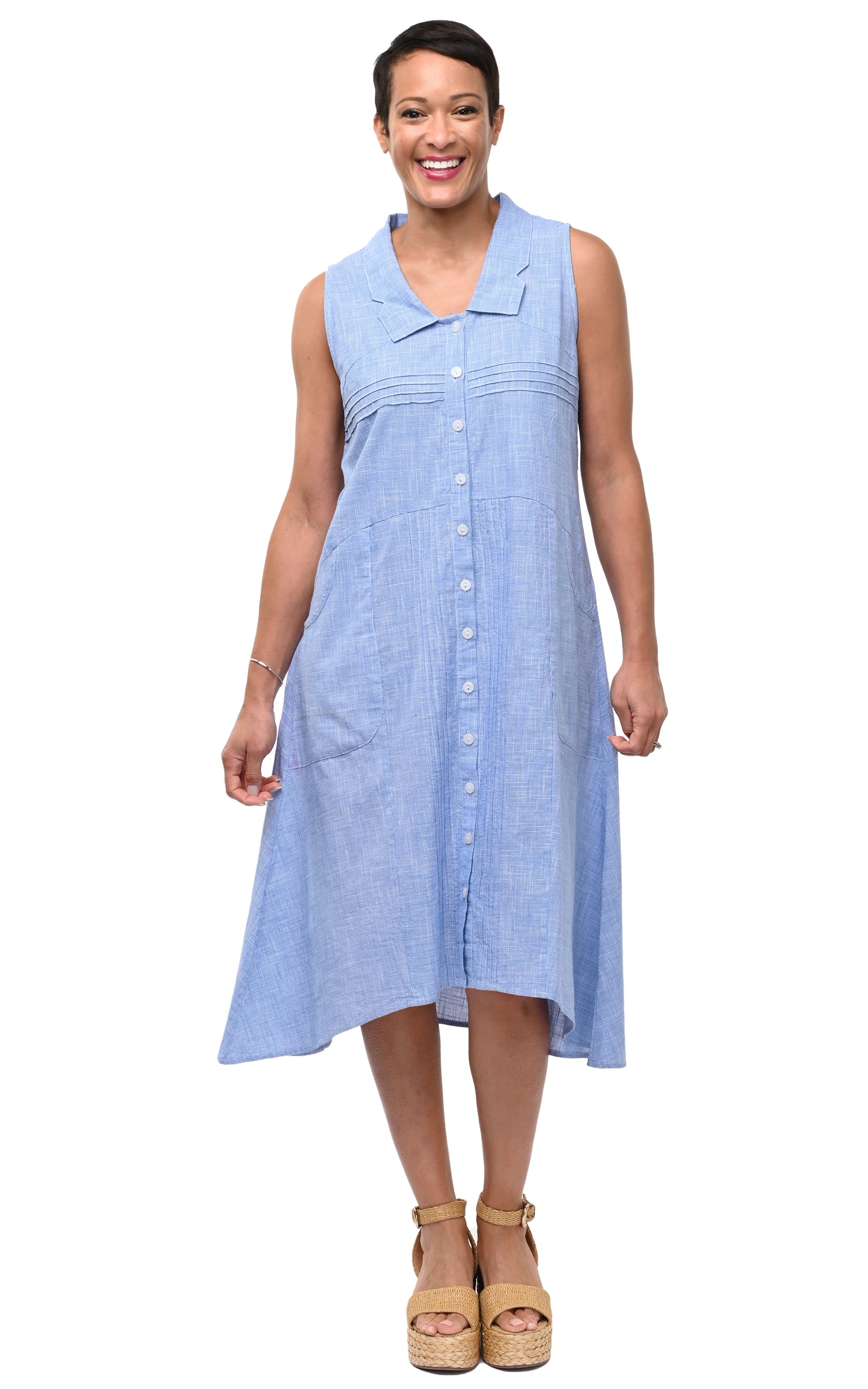CV1254 Denise Dress in Blue Mini Check*