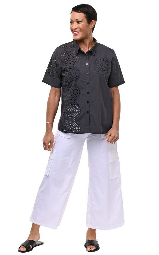 CV1263 Eva Button Down in Black Eyelet*