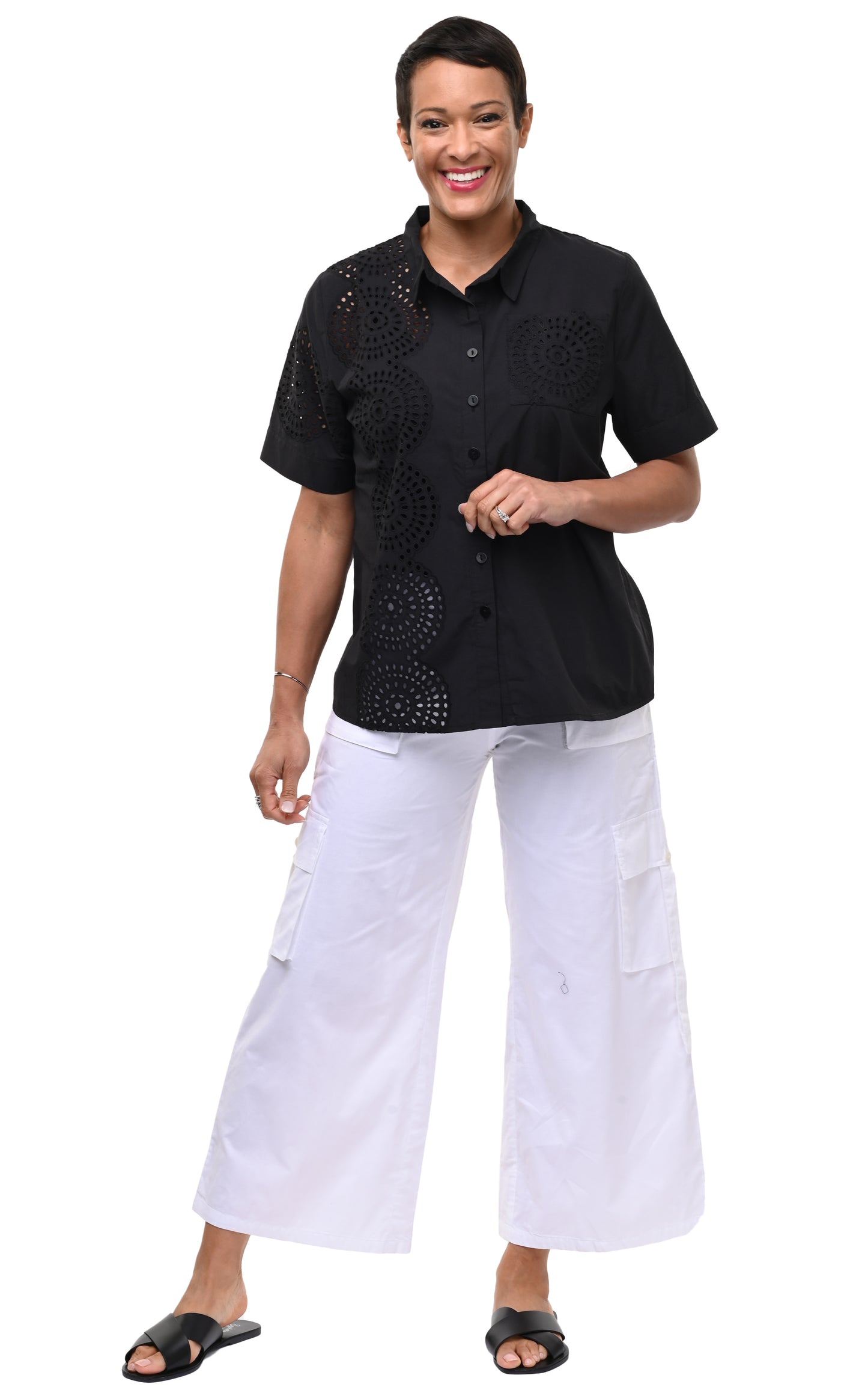 CV1263 Eva Button Down in Black Eyelet*