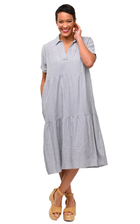 CV1264 Ramona Dress in Ticking Stripe