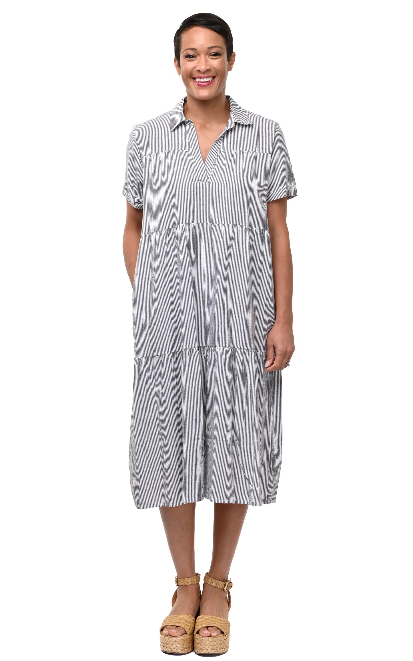 CV1264 Ramona Dress in Ticking Stripe