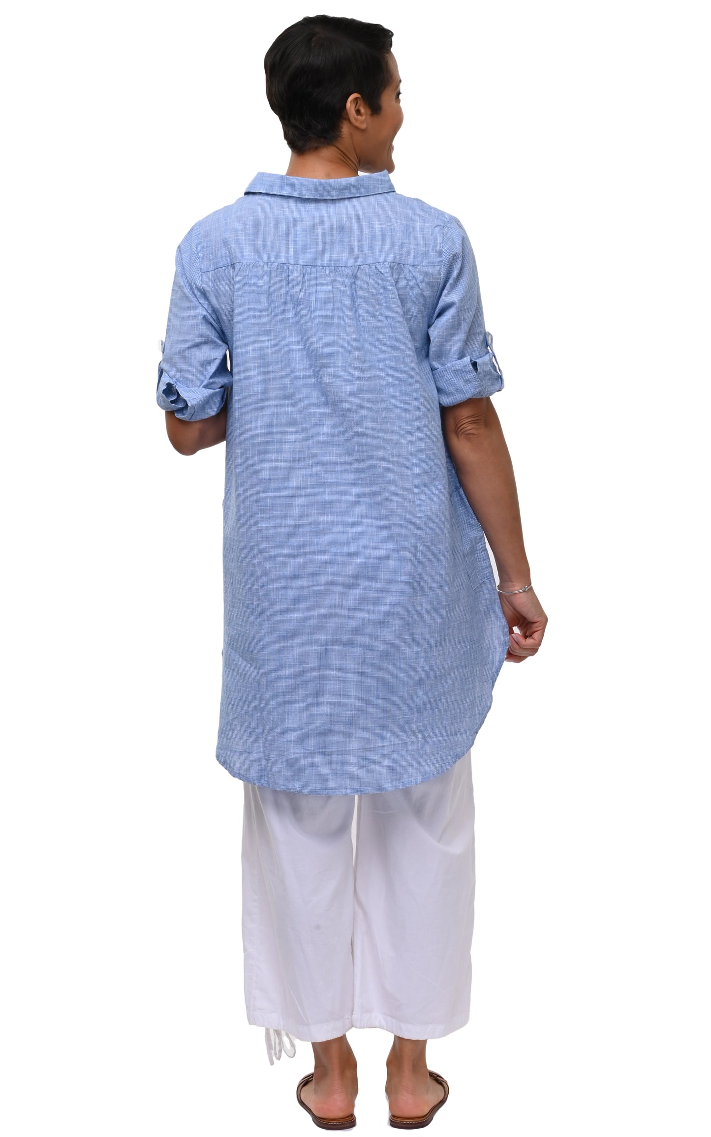 CV1265 York Tunic in Blue Mini Check*