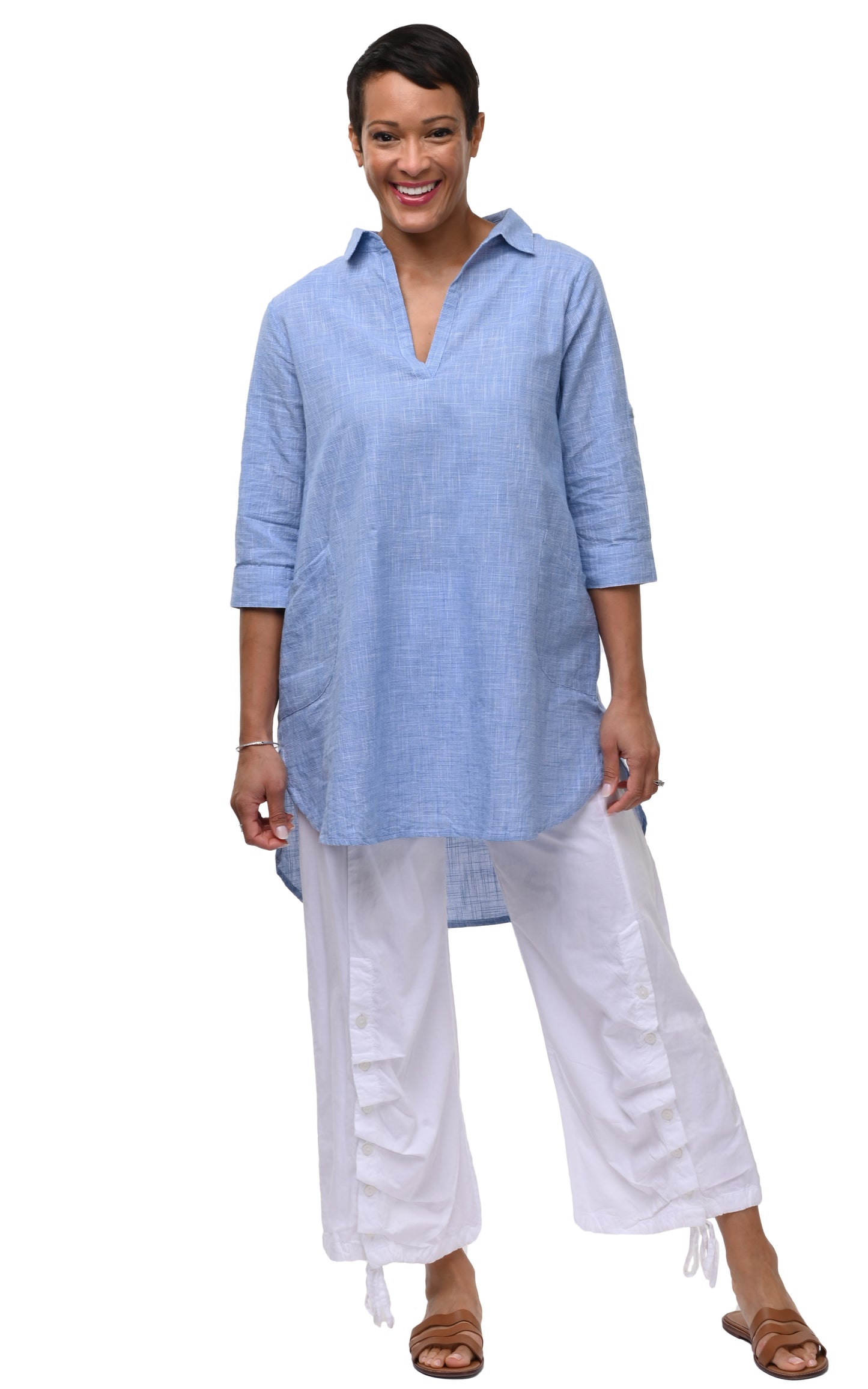 CV1265 York Tunic in Blue Mini Check*