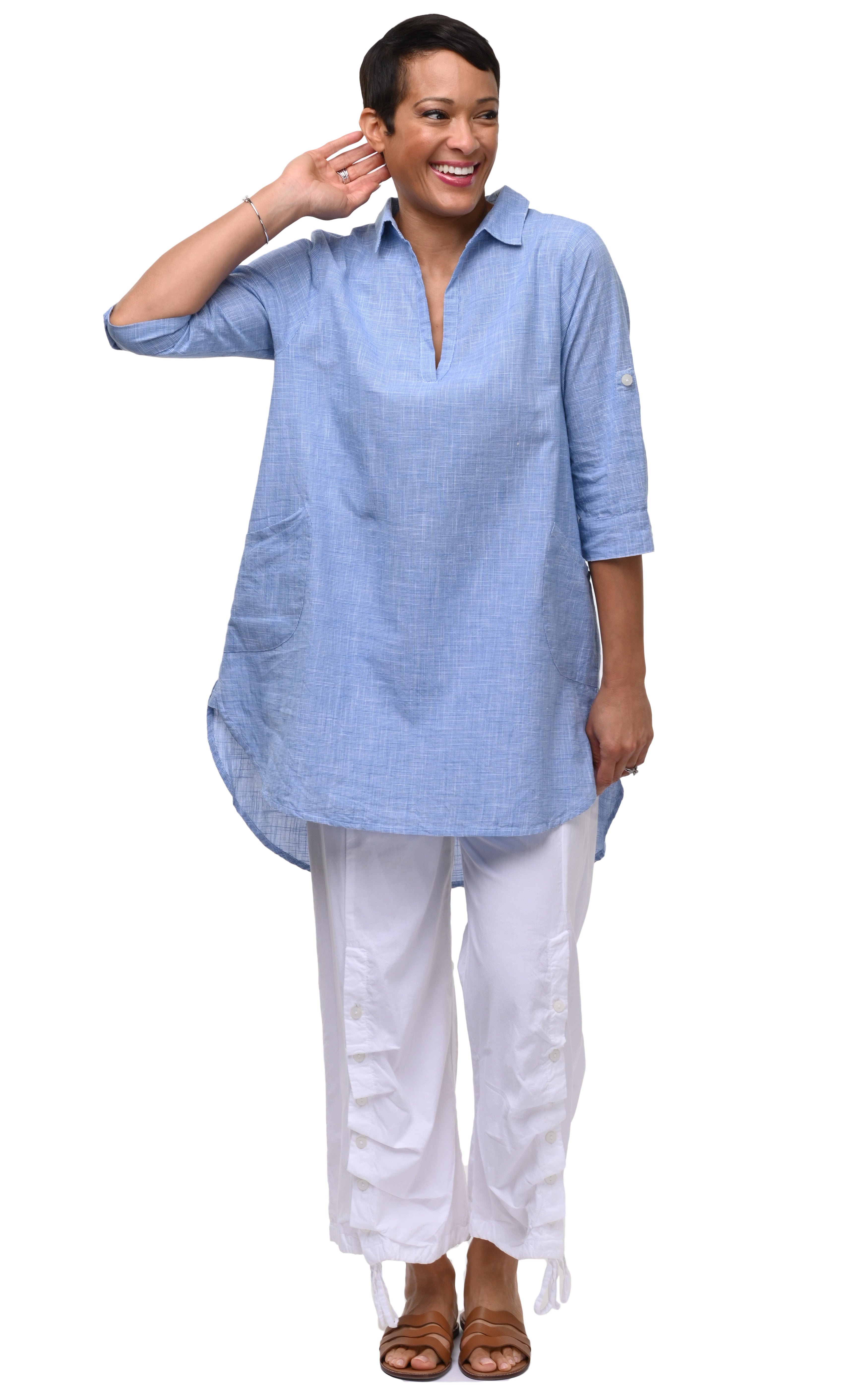 CV1265 York Tunic in Blue Mini Check* – TulipClothing.com