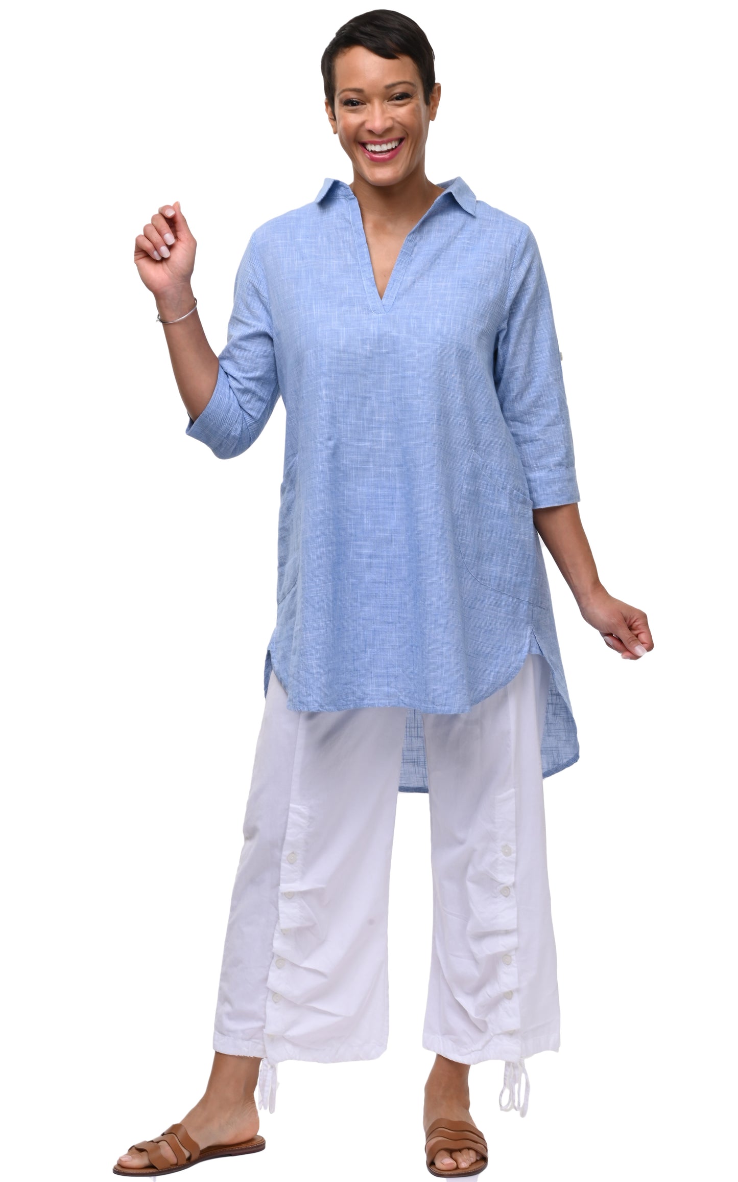 CV1265 York Tunic in Blue Mini Check*