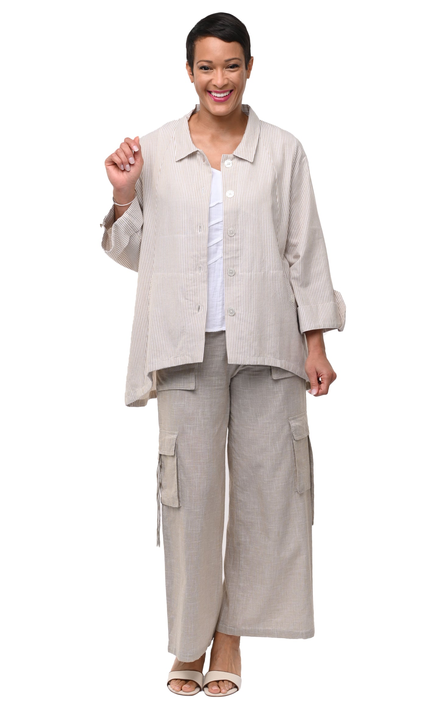 CV1086 Calista Cargo Pant in Crockery Mini Check*
