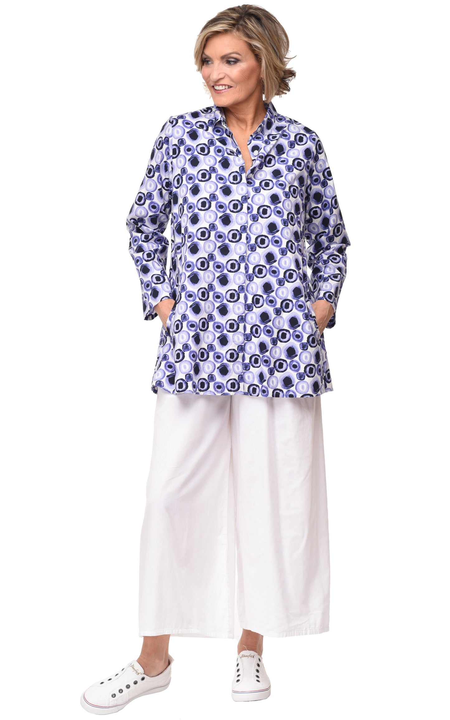 FINAL SALE CV133 Logan Button Down in Iris Poppers*