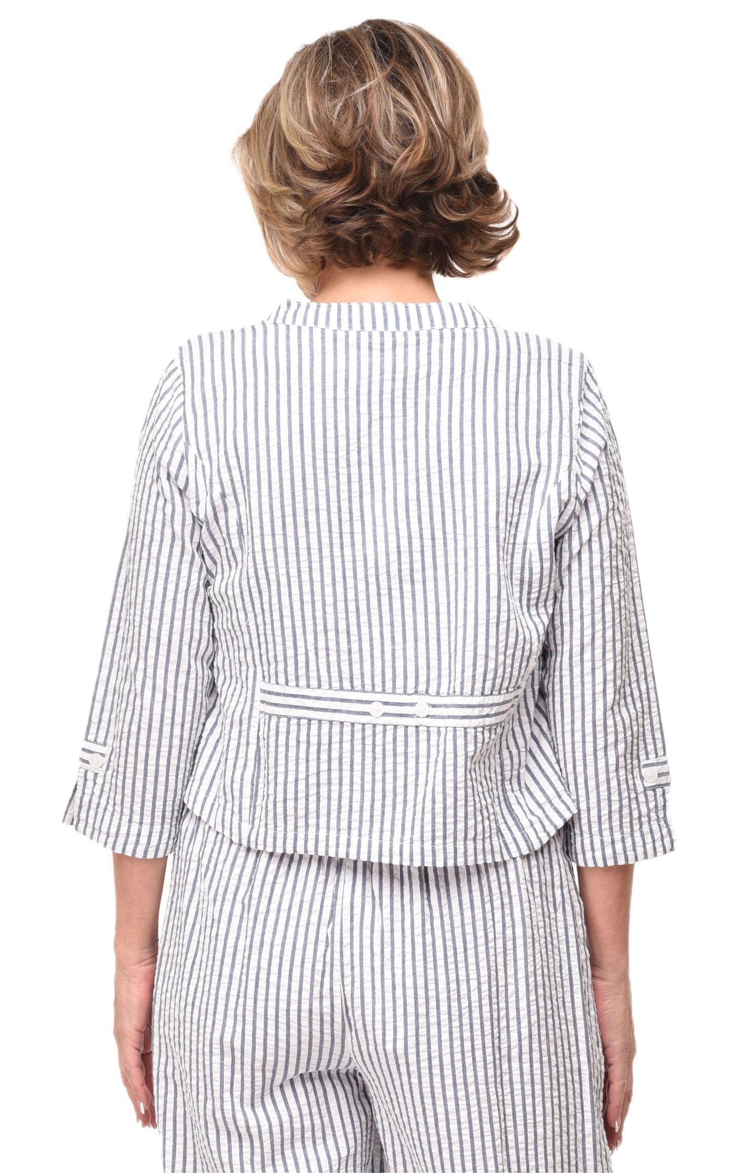 FINAL SALE CV13 Dakota Jacket in White Marina Seersucker Stripe*