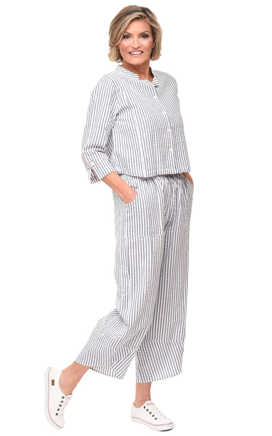 FINAL SALE CV13 Dakota Jacket in White Marina Seersucker Stripe*