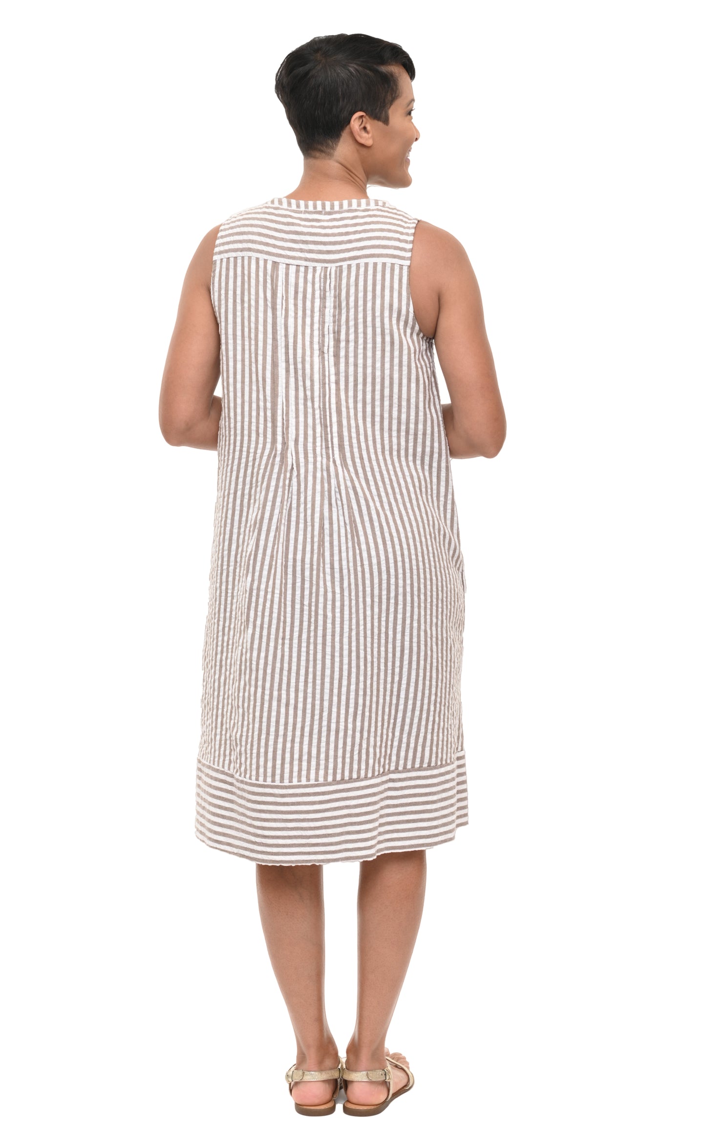FINAL SALE CV147 Jenning Dress in Coco Seersucker Stripe*
