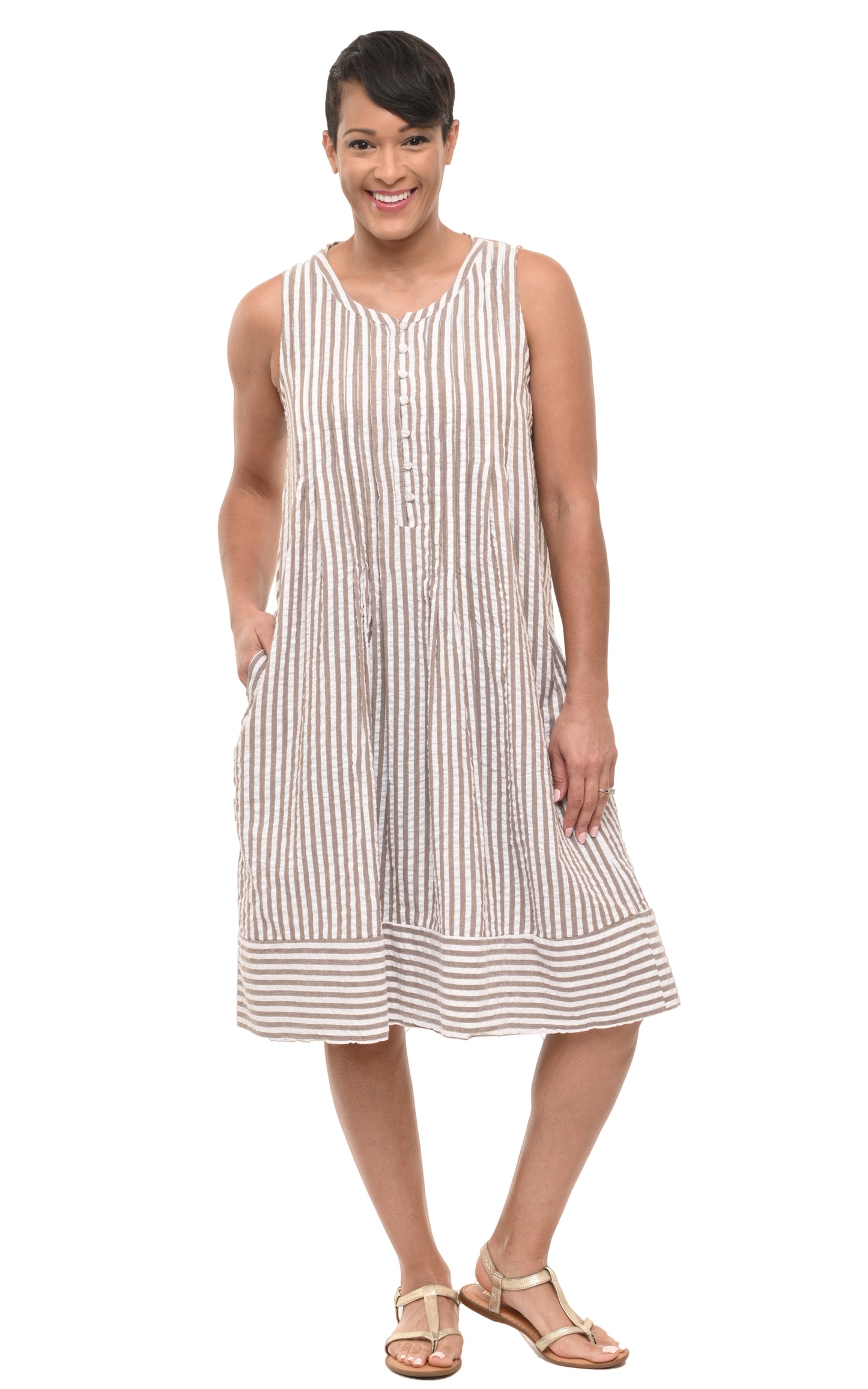 FINAL SALE CV147 Jenning Dress in Coco Seersucker Stripe*