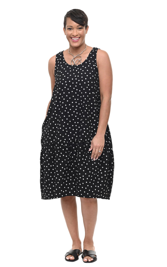 FINAL SALE CV316 Sirena Dress in Black White Seersucker Dot*