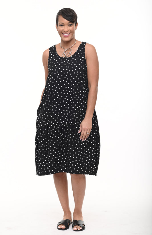 FINAL SALE CV316 Sirena Dress in Black White Seersucker Dot*