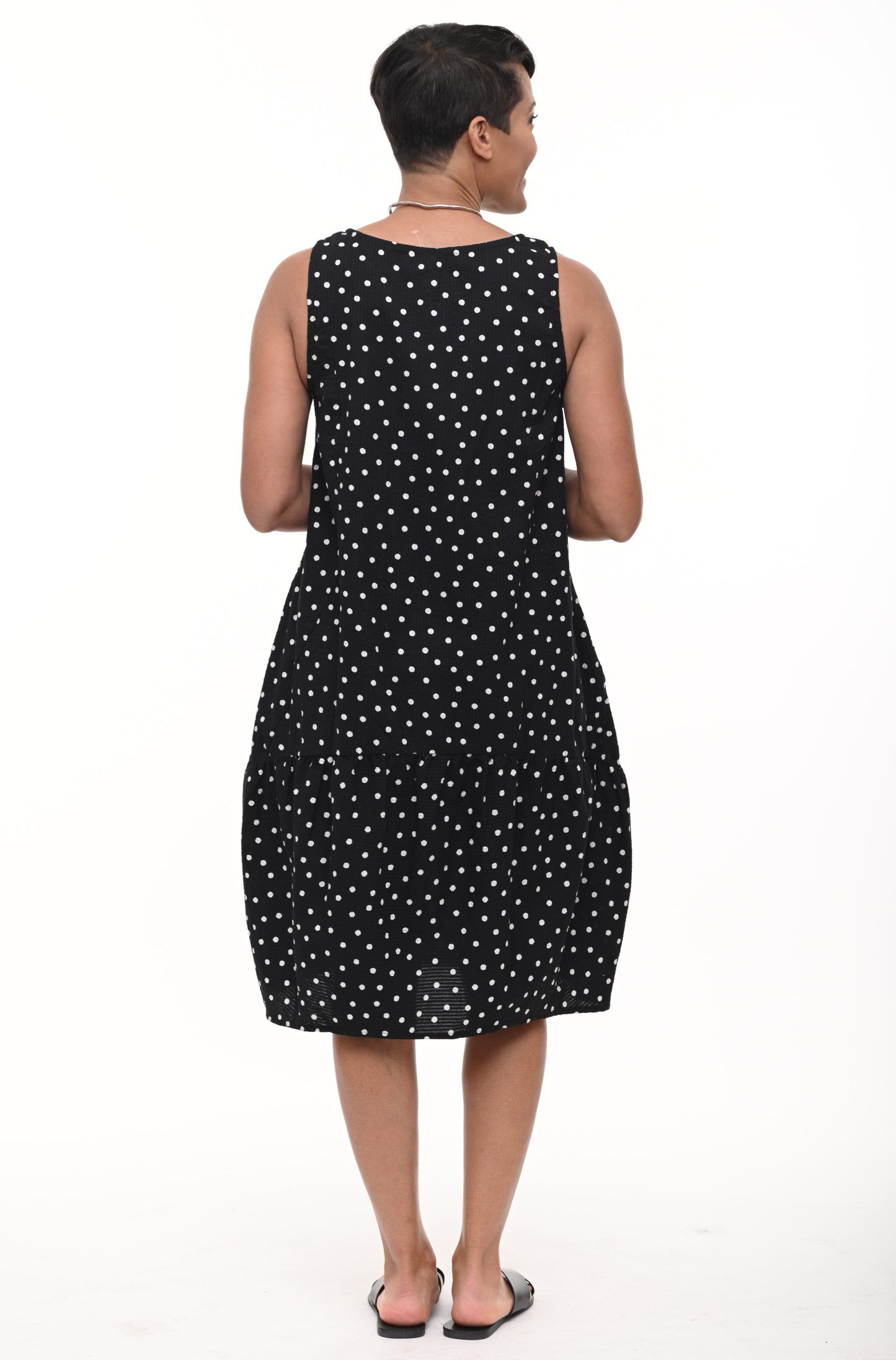 FINAL SALE CV316 Sirena Dress in Black White Seersucker Dot*