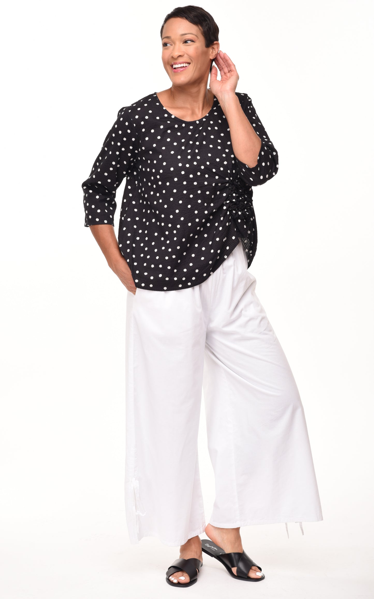 FINAL SALE CV365 Olga Pullover in Black White Seersucker Dot*