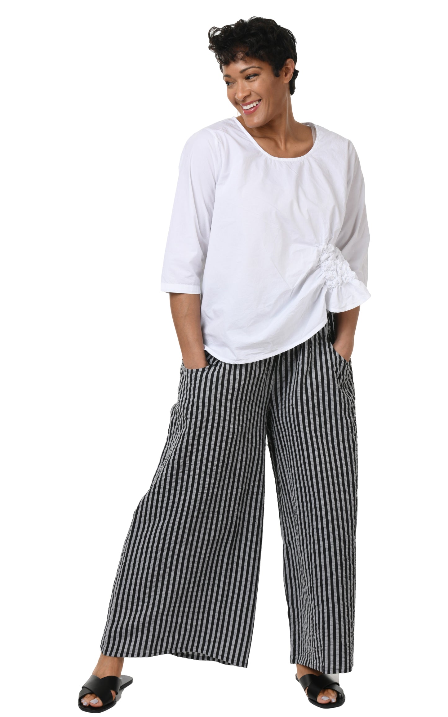 FINAL SALE CV115 Palazzo Pant in Harrison Seersucker Stripe*