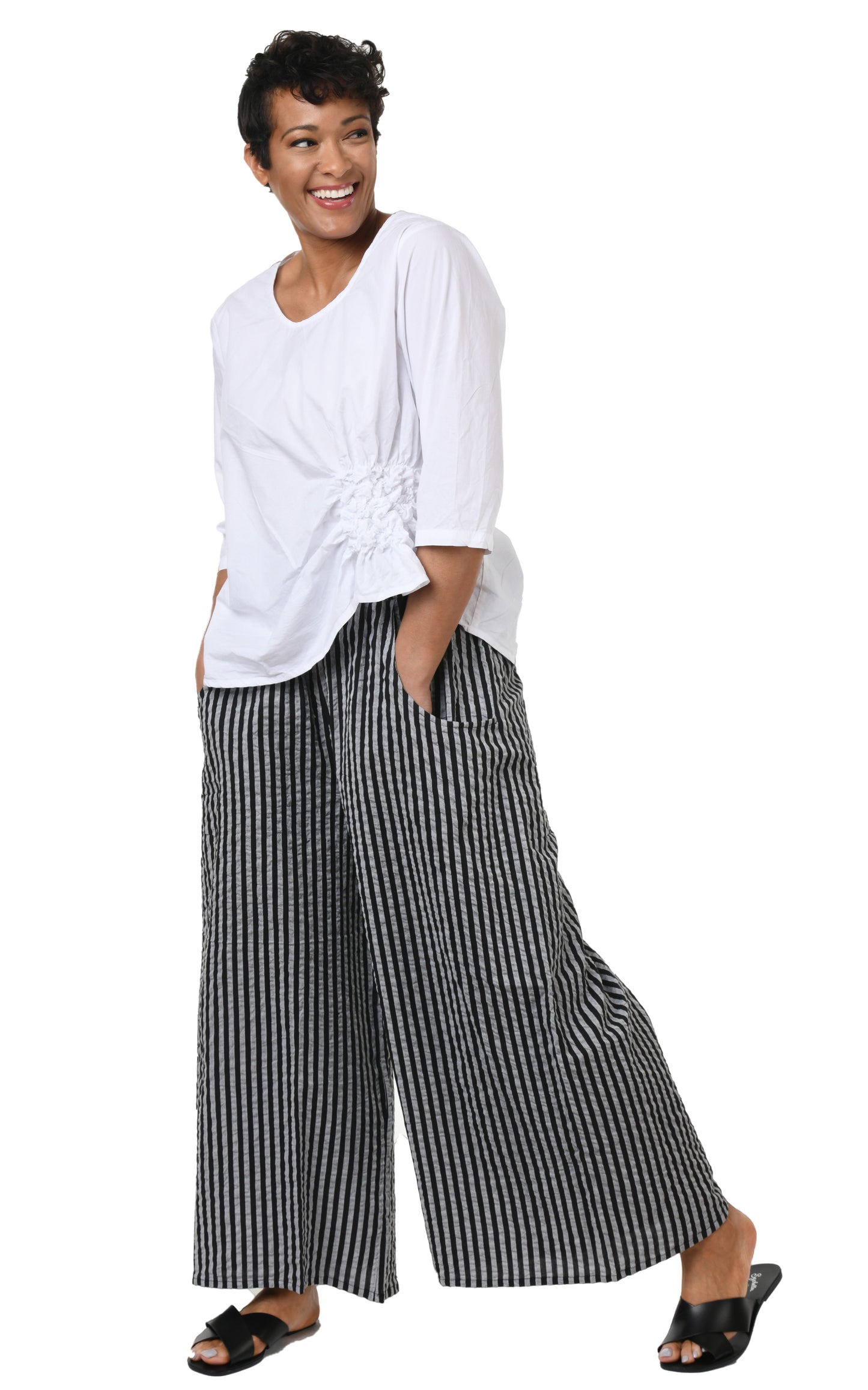 FINAL SALE CV115 Palazzo Pant in Harrison Seersucker Stripe*
