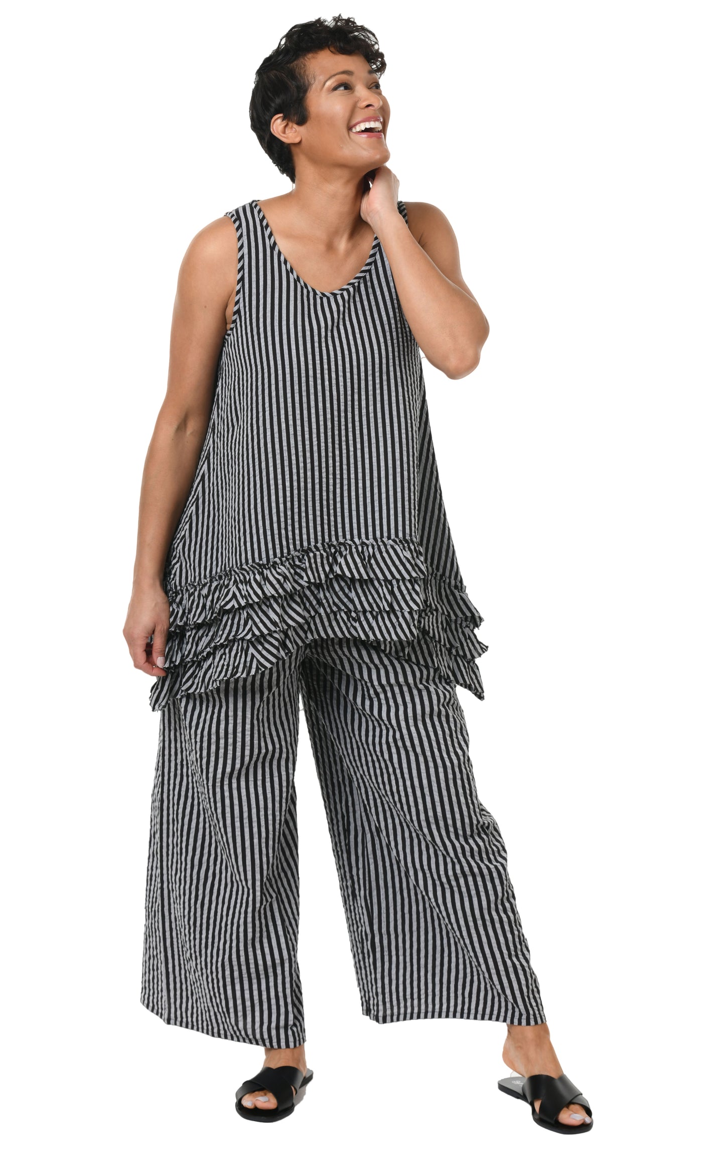 FINAL SALE CV115 Palazzo Pant in Harrison Seersucker Stripe*