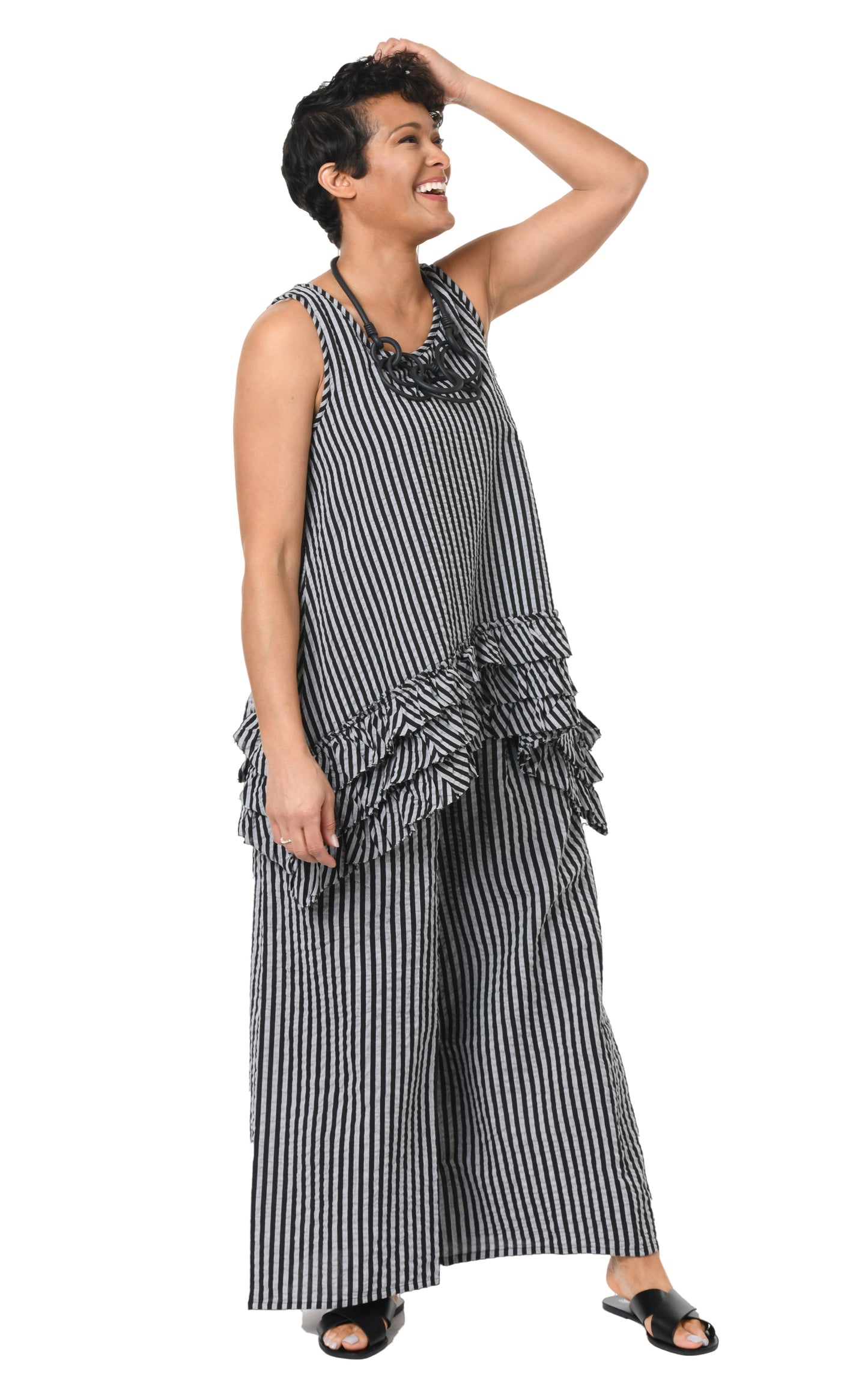 FINAL SALE CV115 Palazzo Pant in Harrison Seersucker Stripe*