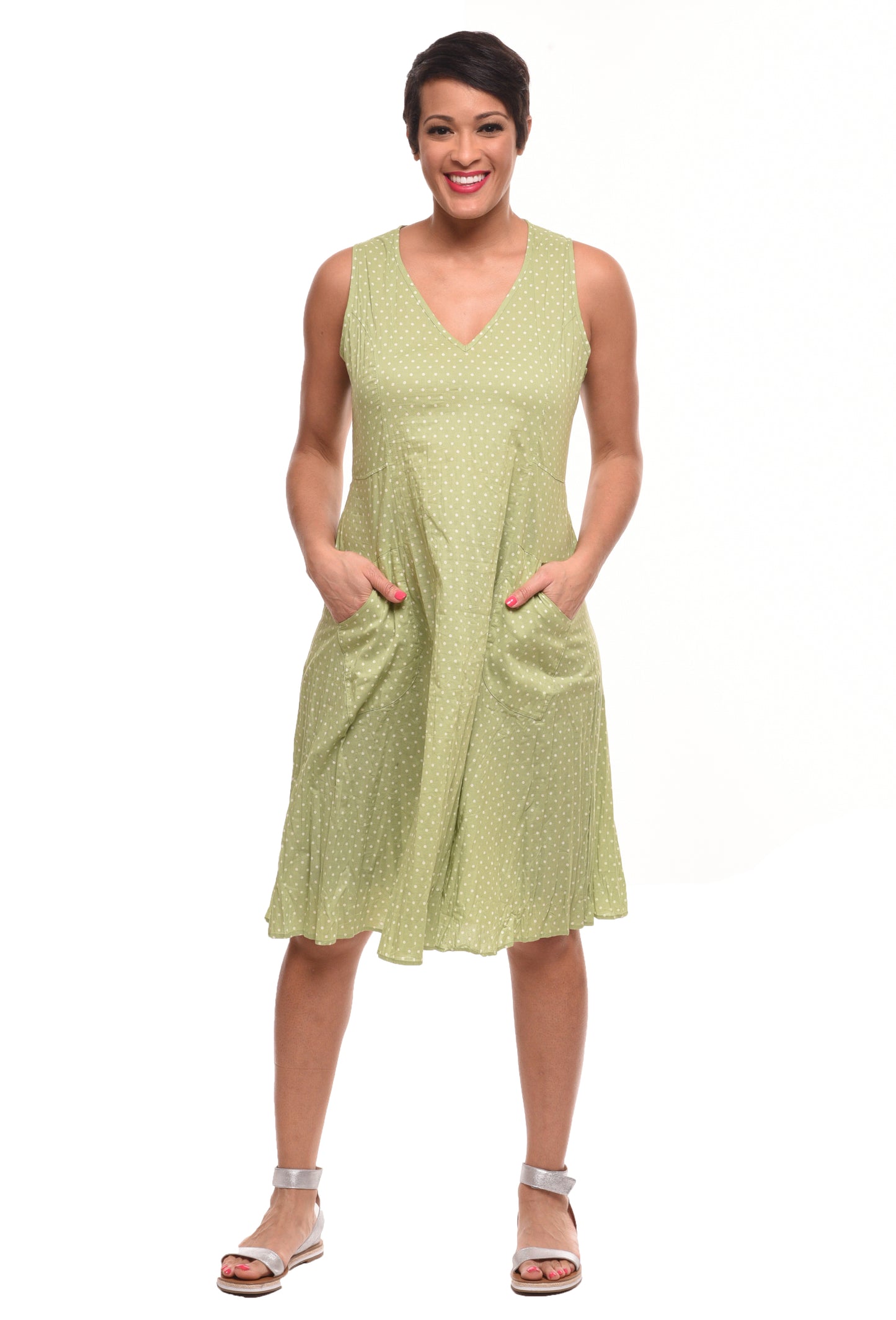 FINAL SALE CV418 Myla Dress in Green Dots*