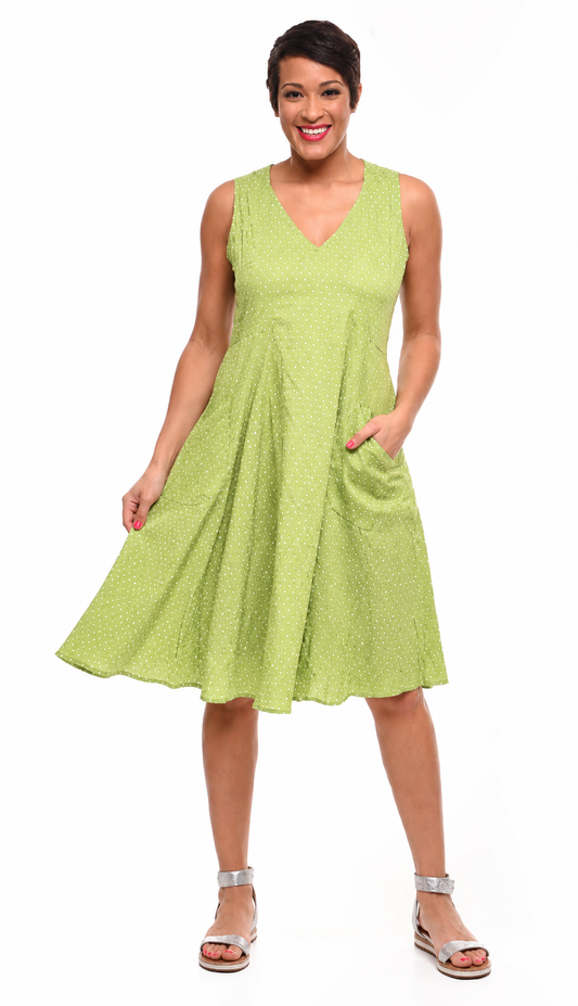 FINAL SALE CV418 Myla Dress in Green Dots*