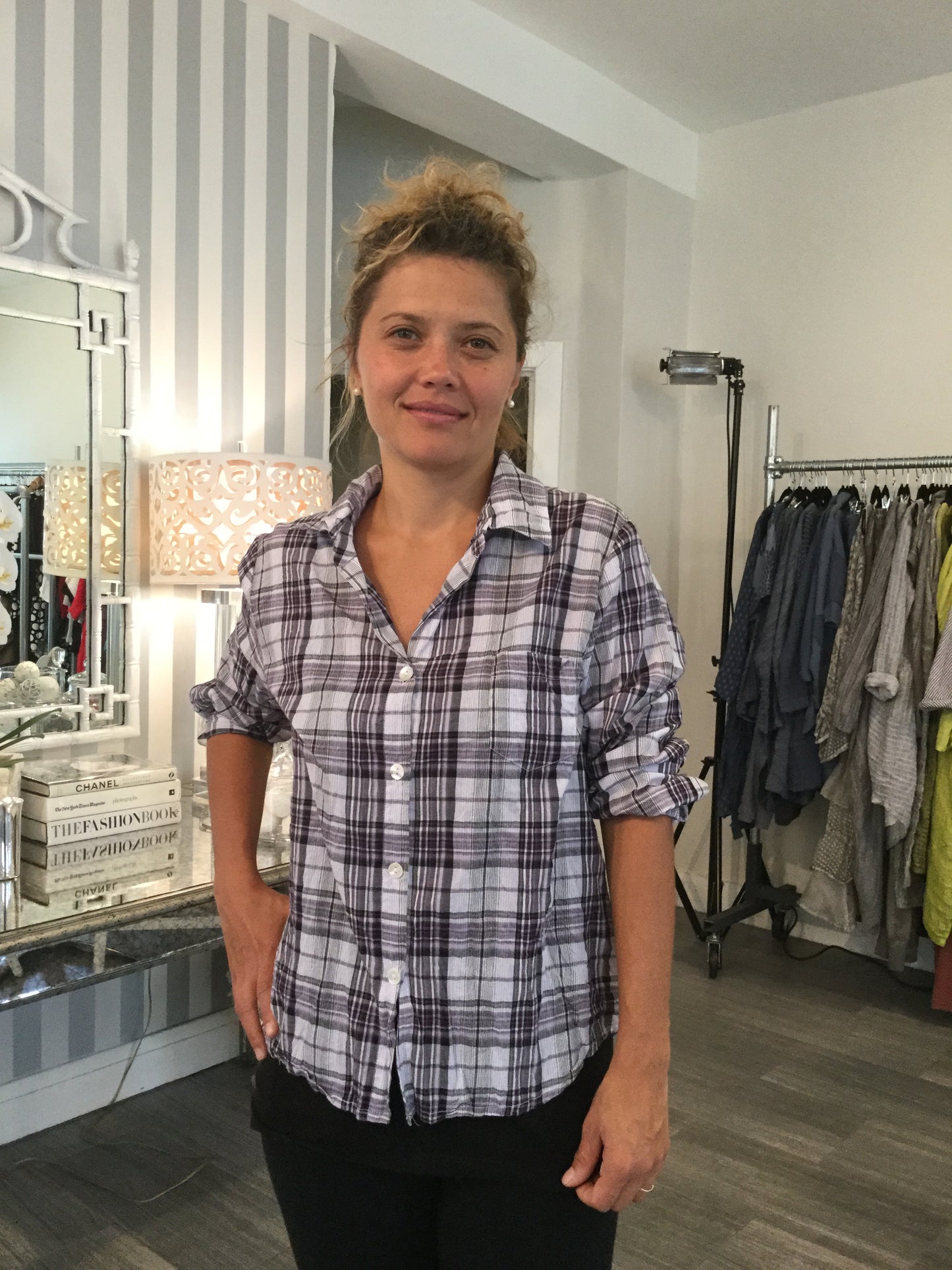 FINAL SALE CV45 Boyfriend Shirt in Lilac Plaid*