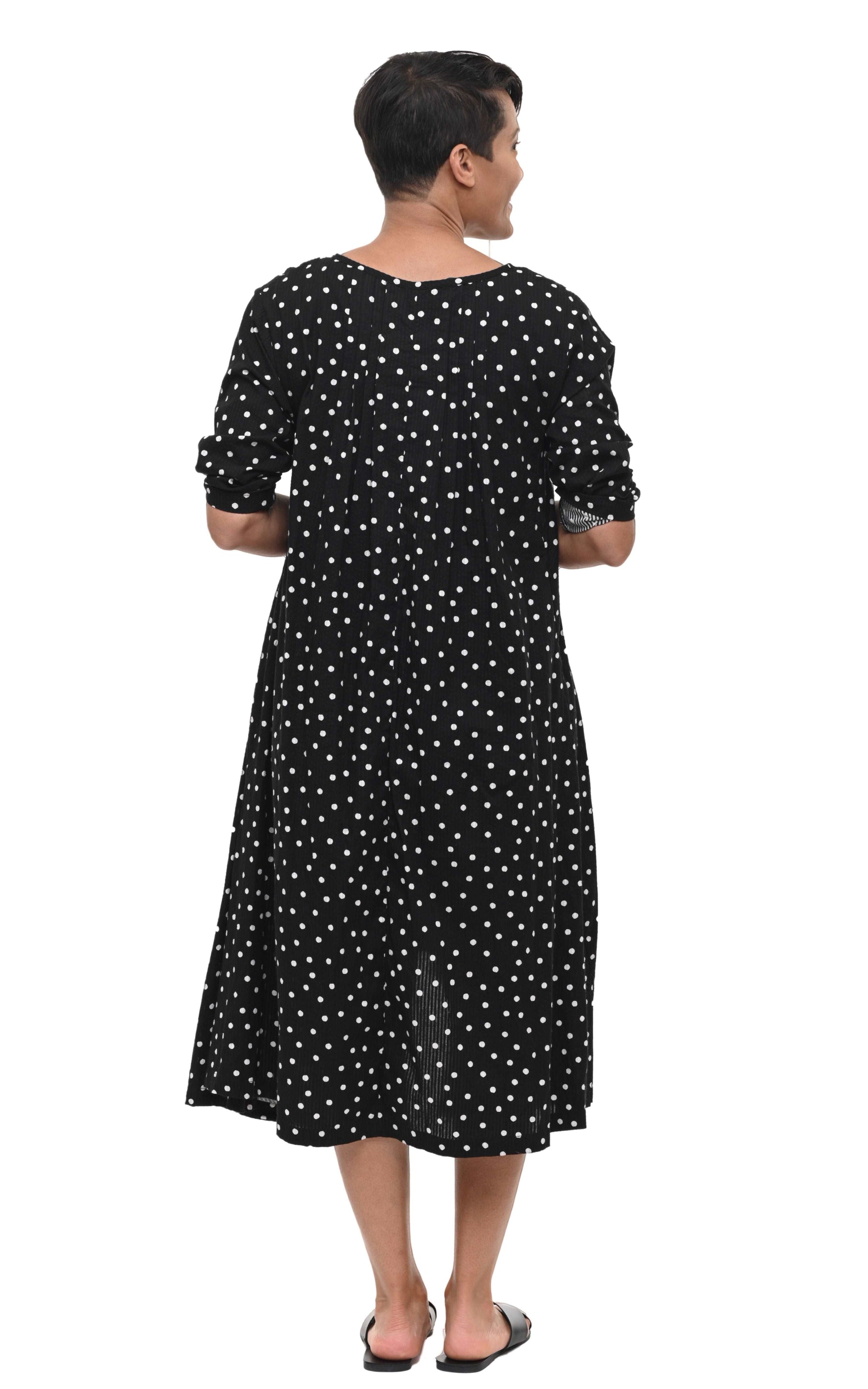 CV49 Lexi Dress in Black White Seersucker Dot