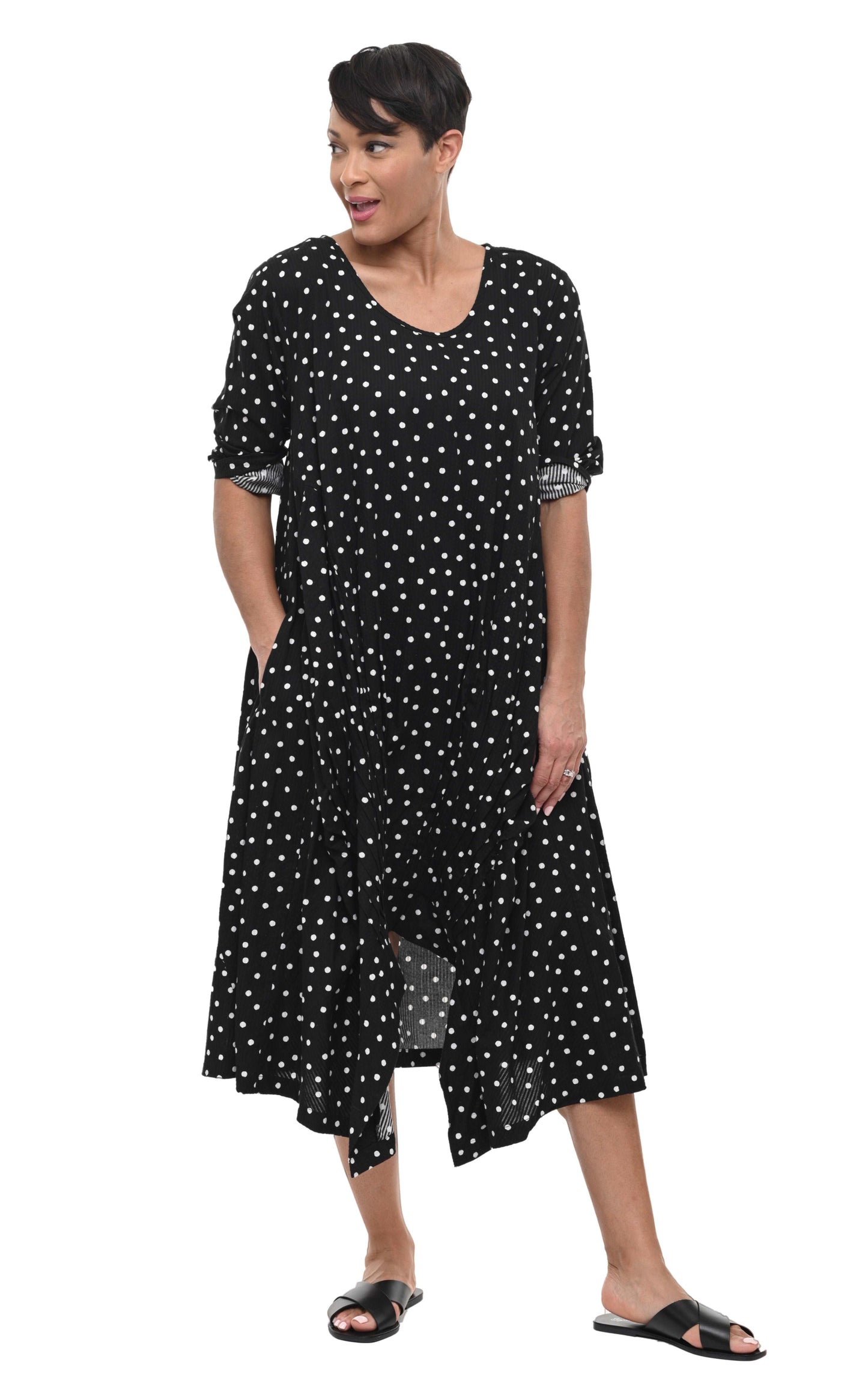 CV49 Lexi Dress in Black White Seersucker Dot