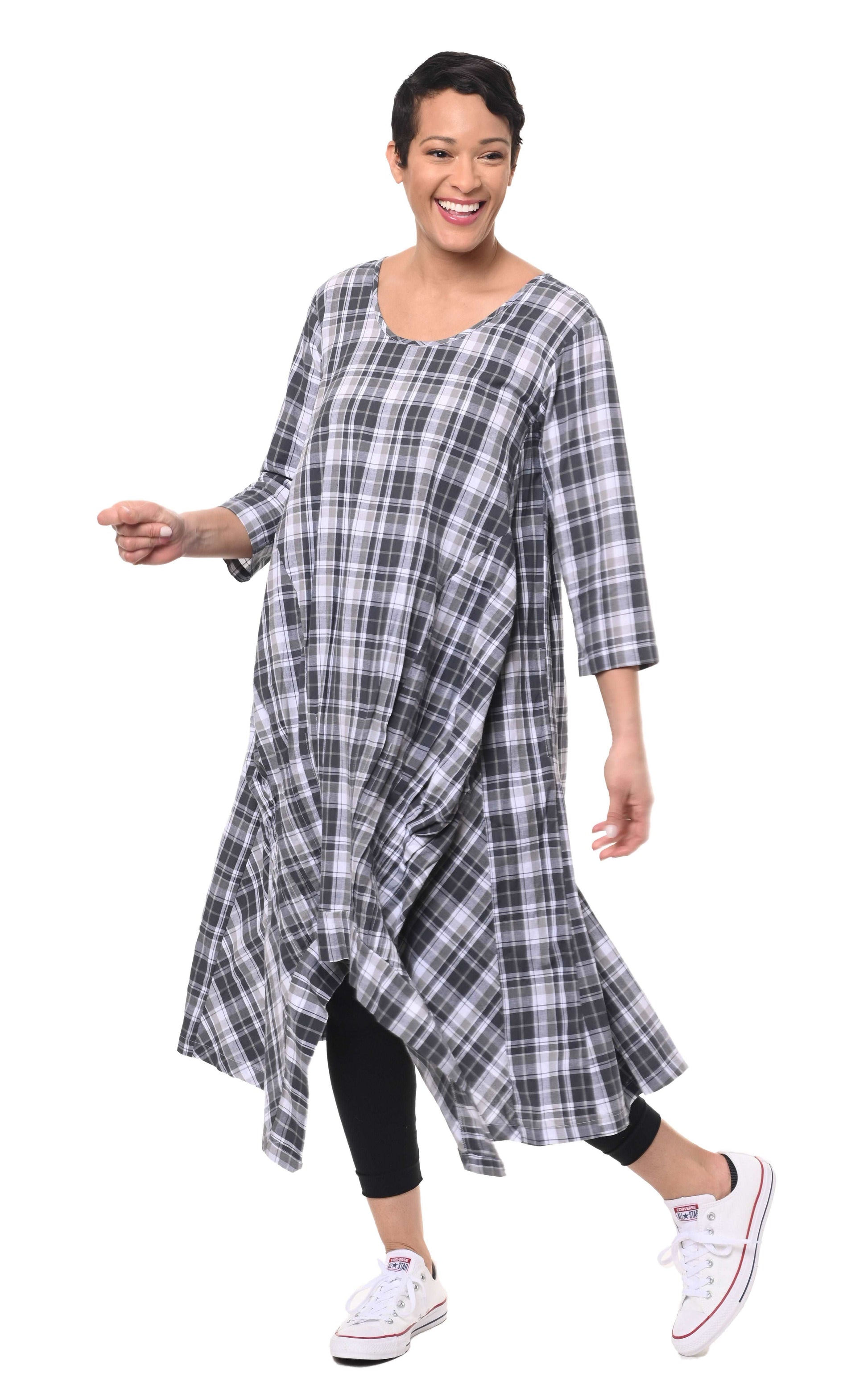 FINAL SALE CV49 Lexi Dress in Grayscale Check* – TulipClothing.com FINAL SALE CV49 Lexi Dress in Grayscale Check* – TulipClothing.com