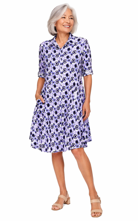 FINAL SALE CV616 Collins Dress in Iris Poppers*