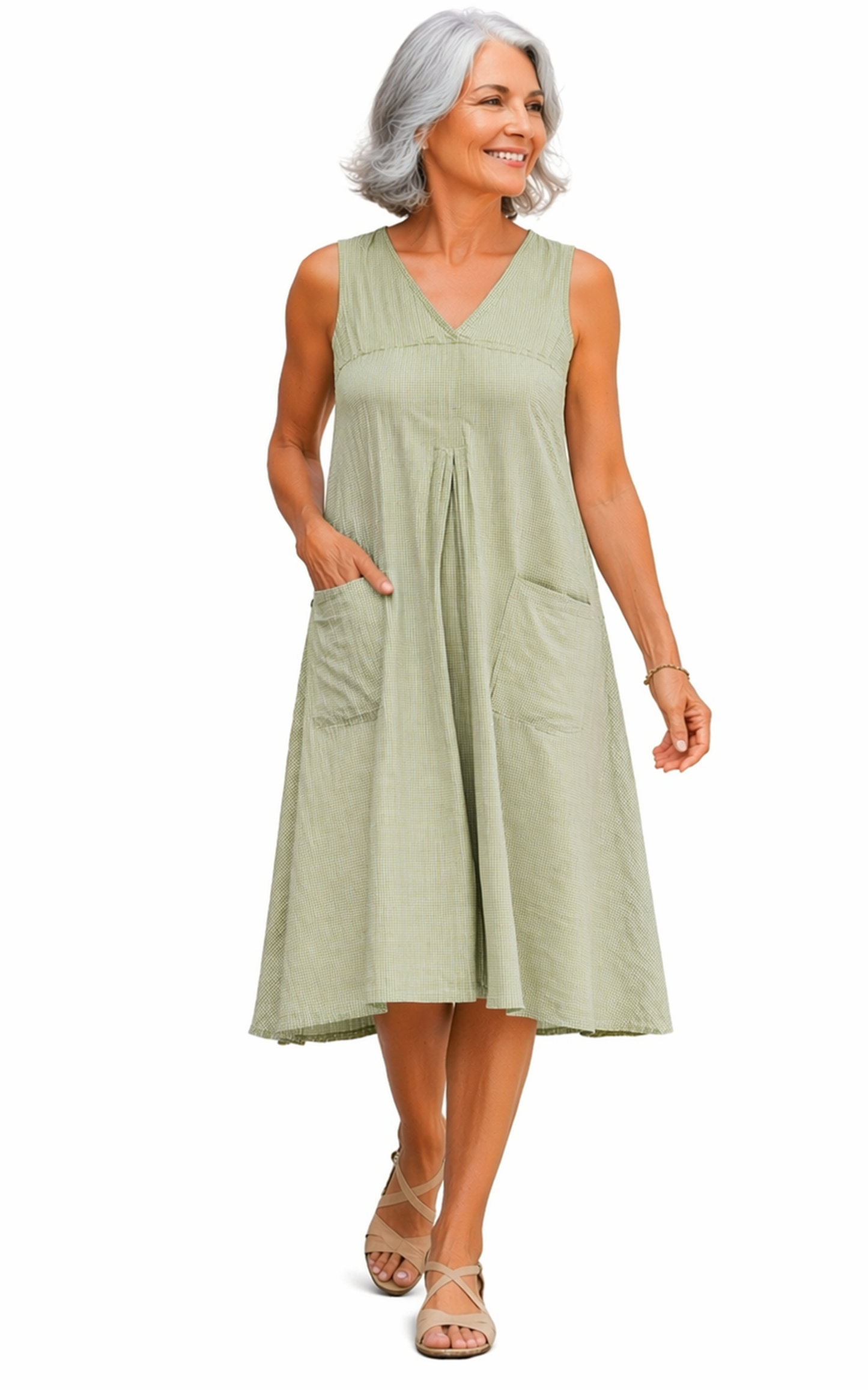 FINAL SALE CV656 Poppie Dress in Green White Houndstooth*