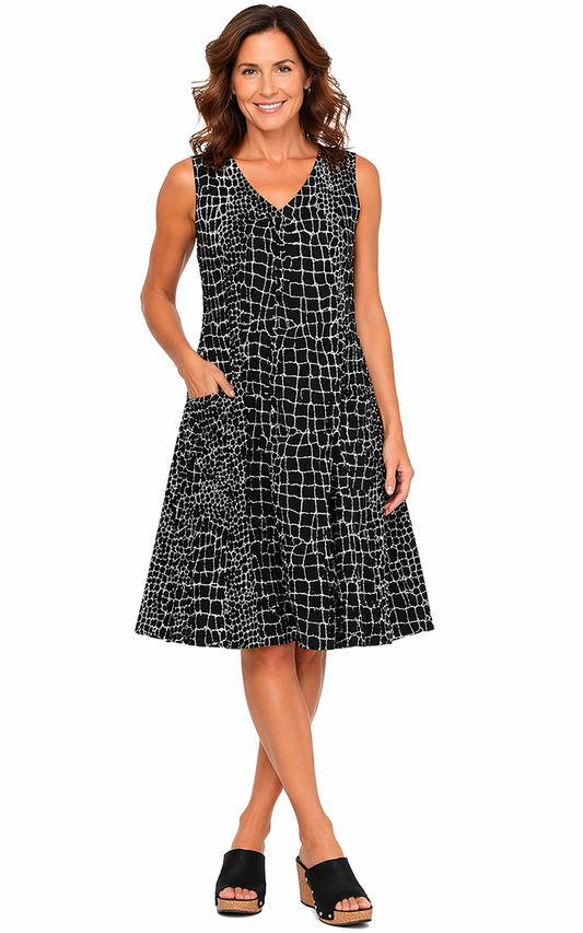 FINAL SALE CV656 Poppie Dress in Black Crocodile*