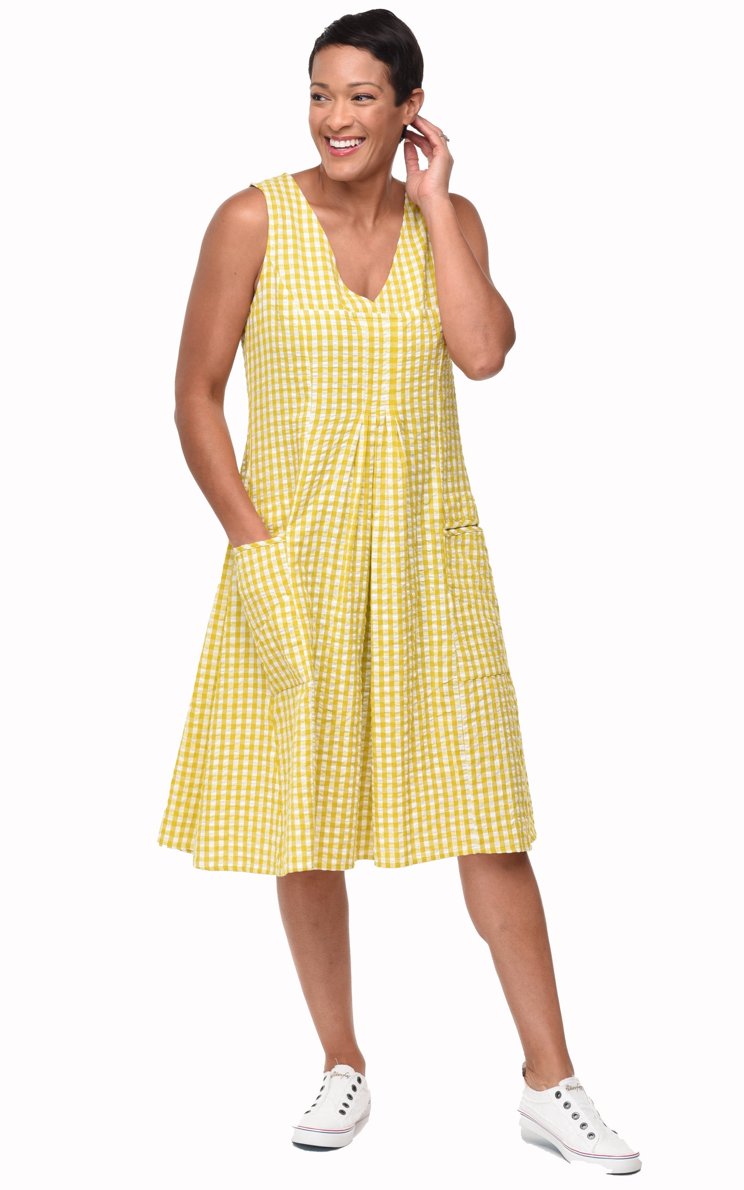 FINAL SALE CV656 Poppie Dress in Goldfish Check*