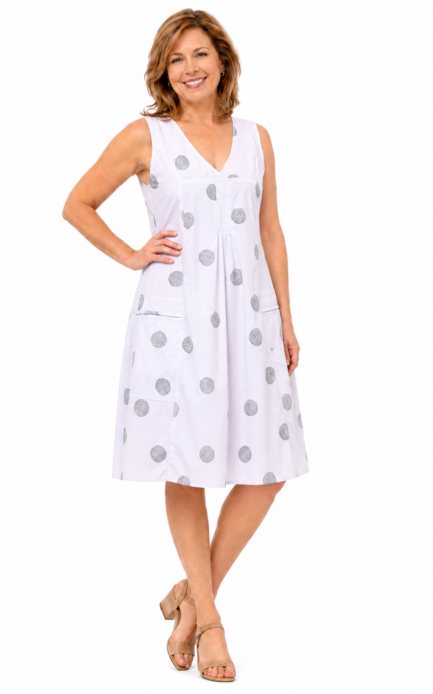 FINAL SALE CV656 Poppie Dress in White Thumbprint*