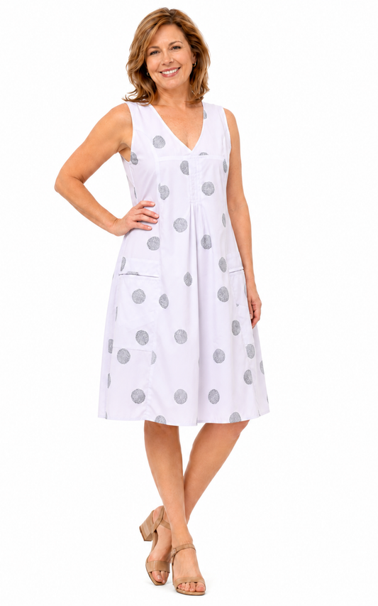 FINAL SALE CV656 Poppie Dress in White Thumbprint*