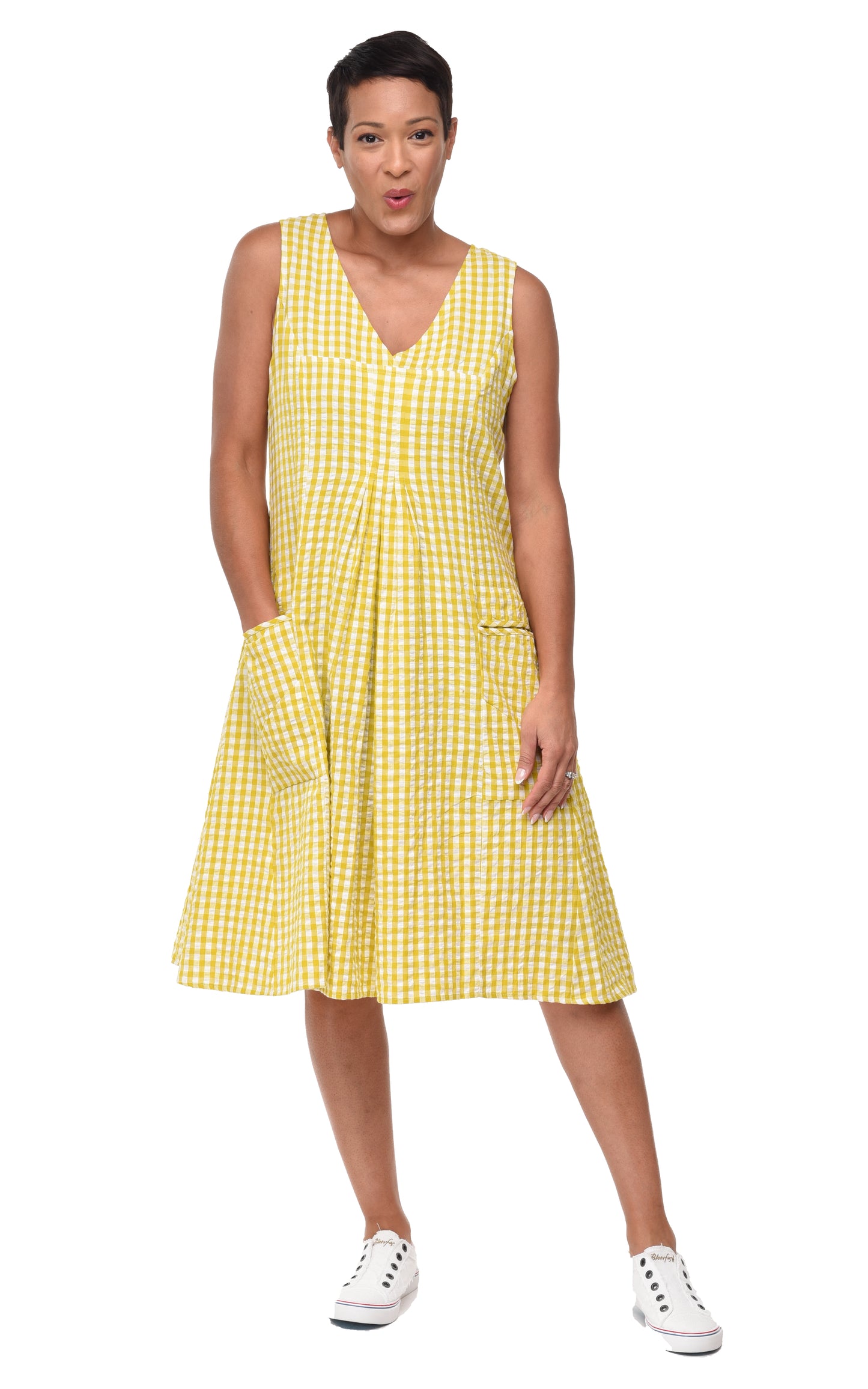 FINAL SALE CV656 Poppie Dress in Goldfish Check*
