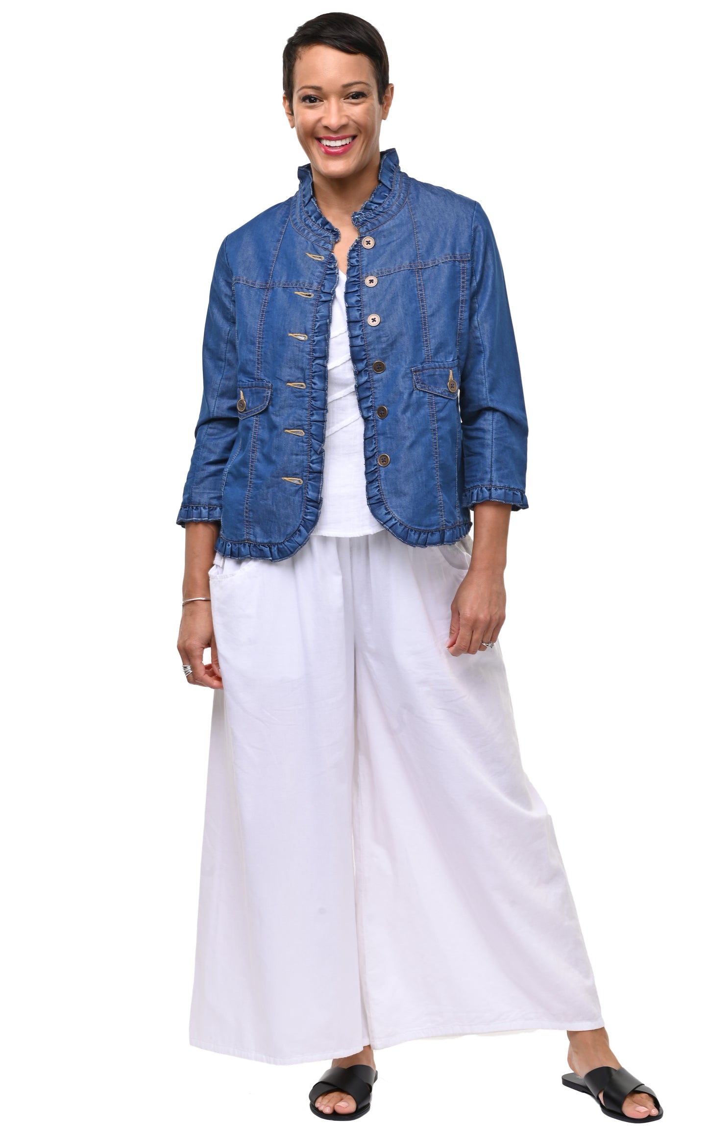 D506 Sterling Ruffle Jacket in Stretch Denim*