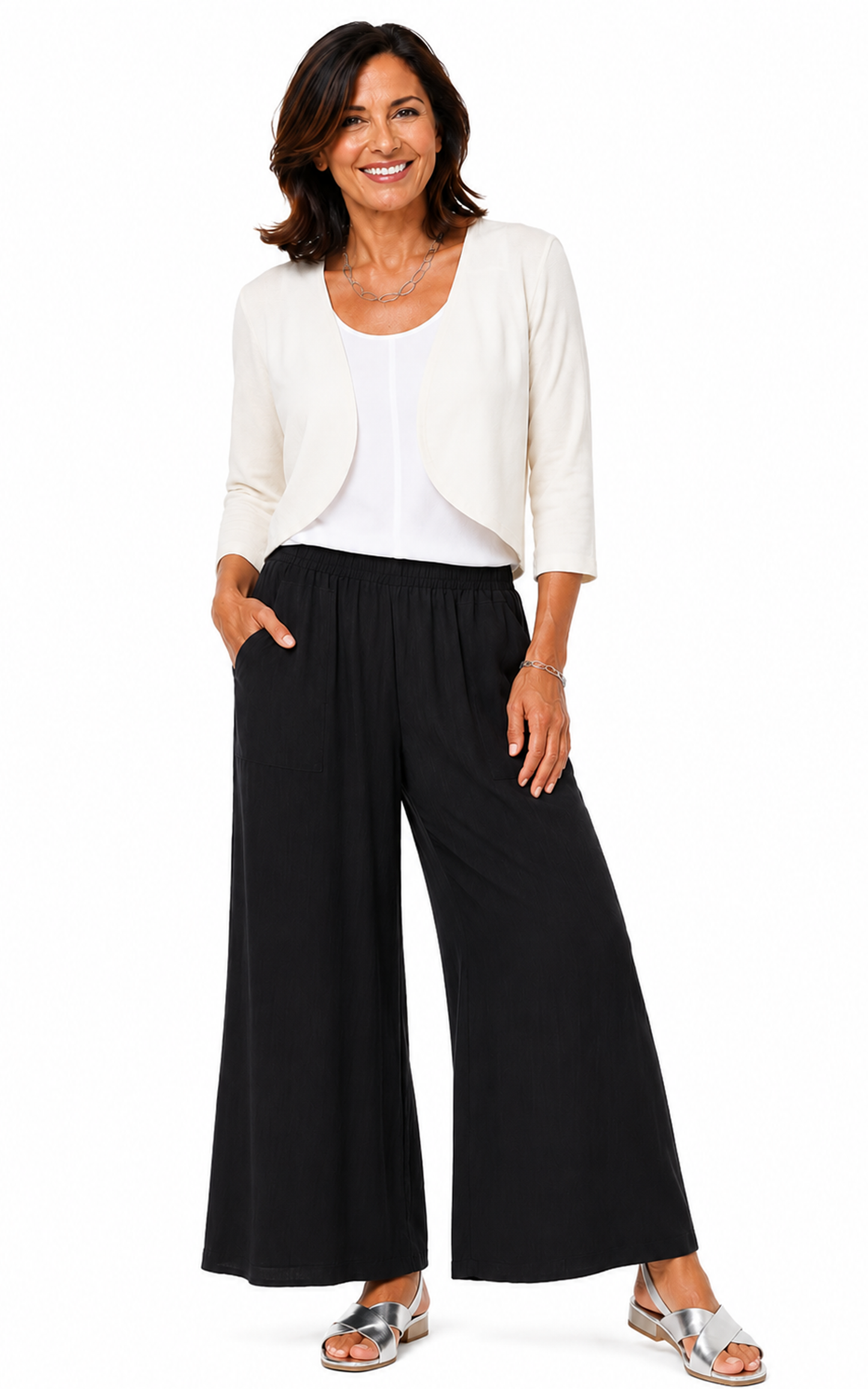L600 Shrug Cardigan in Ivory Cotton Lycra*