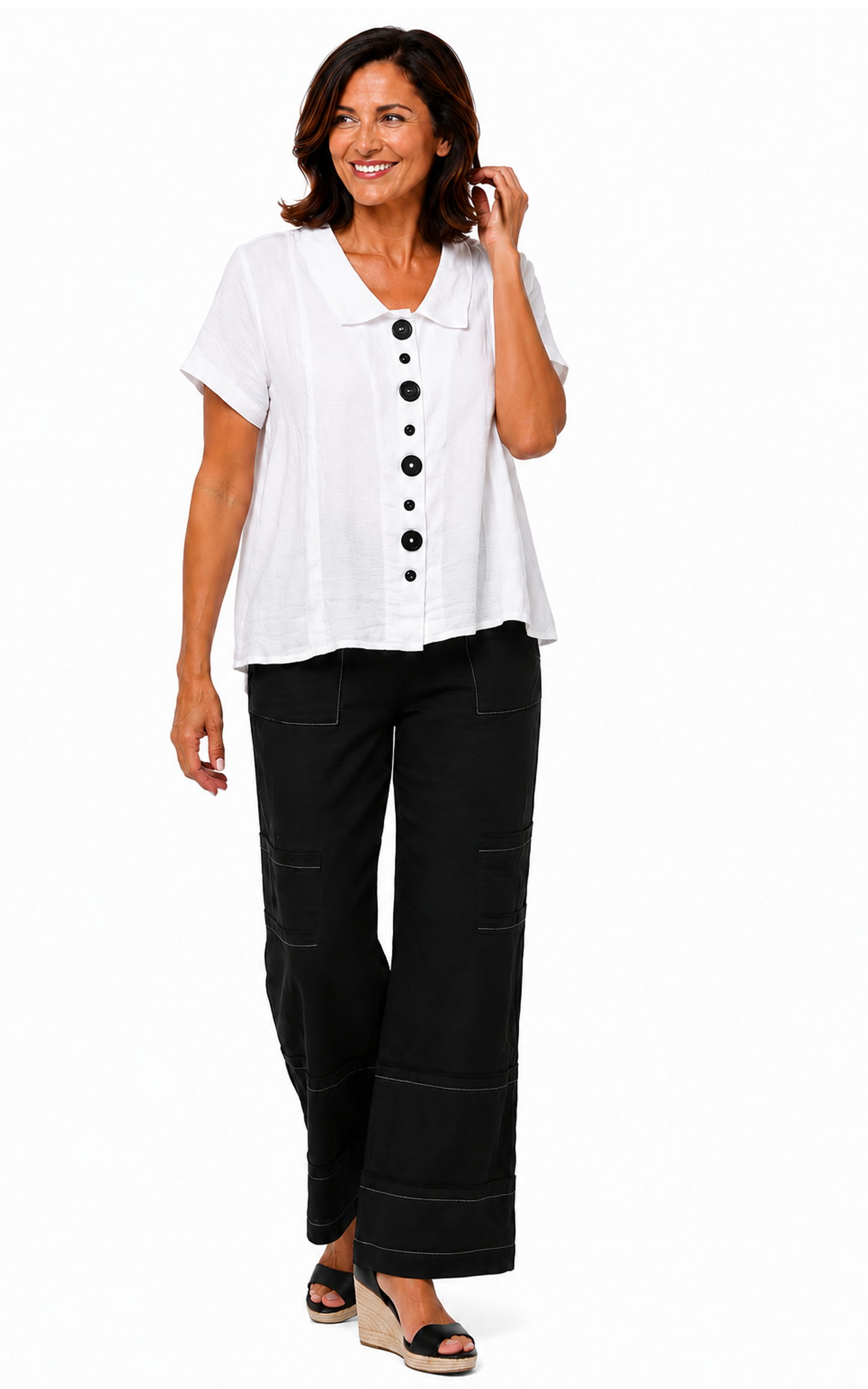 VCG651 Moira Button Down in White Black*