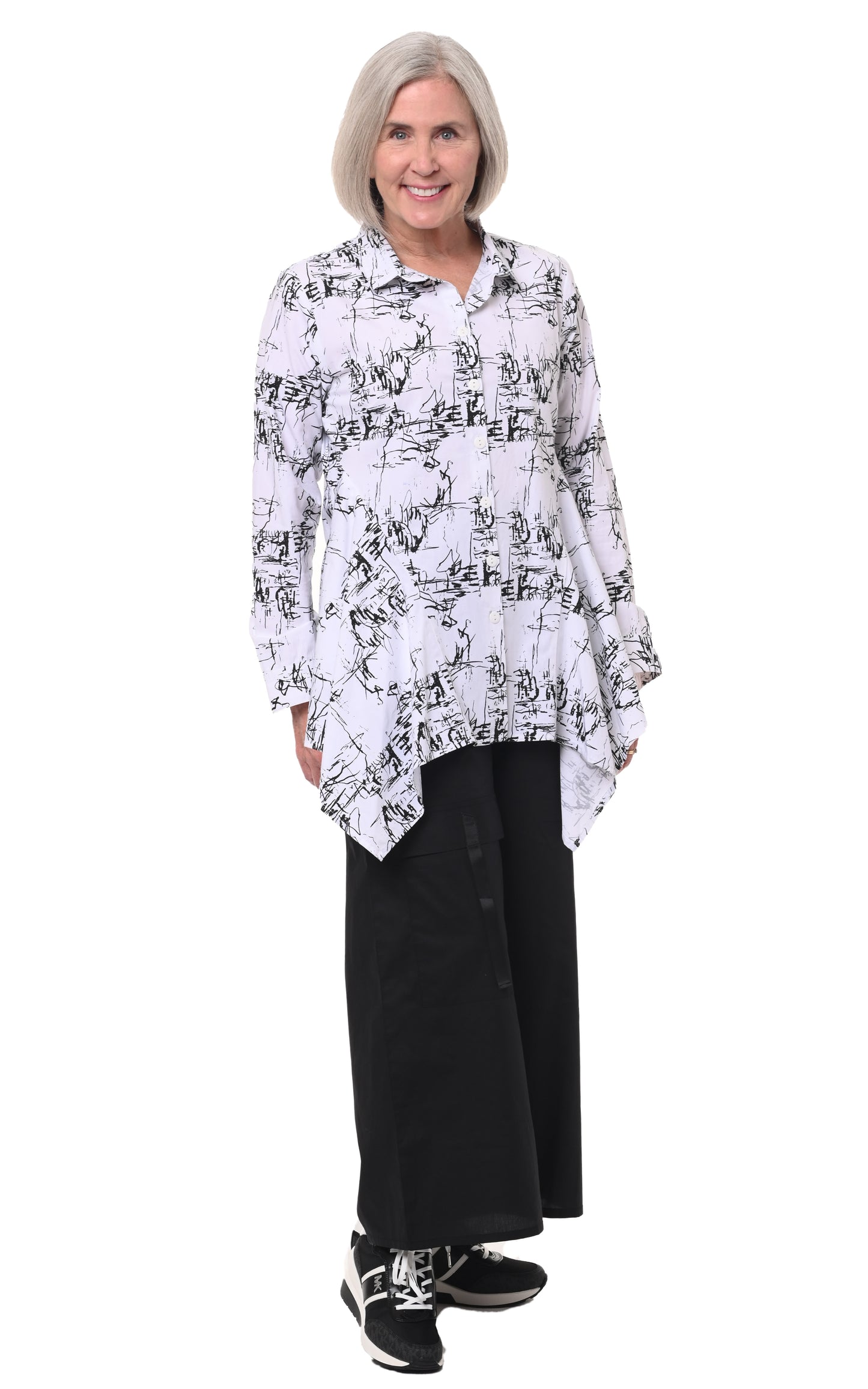 FINAL SALE SDC529 Jennifer Button Down in White Etching*